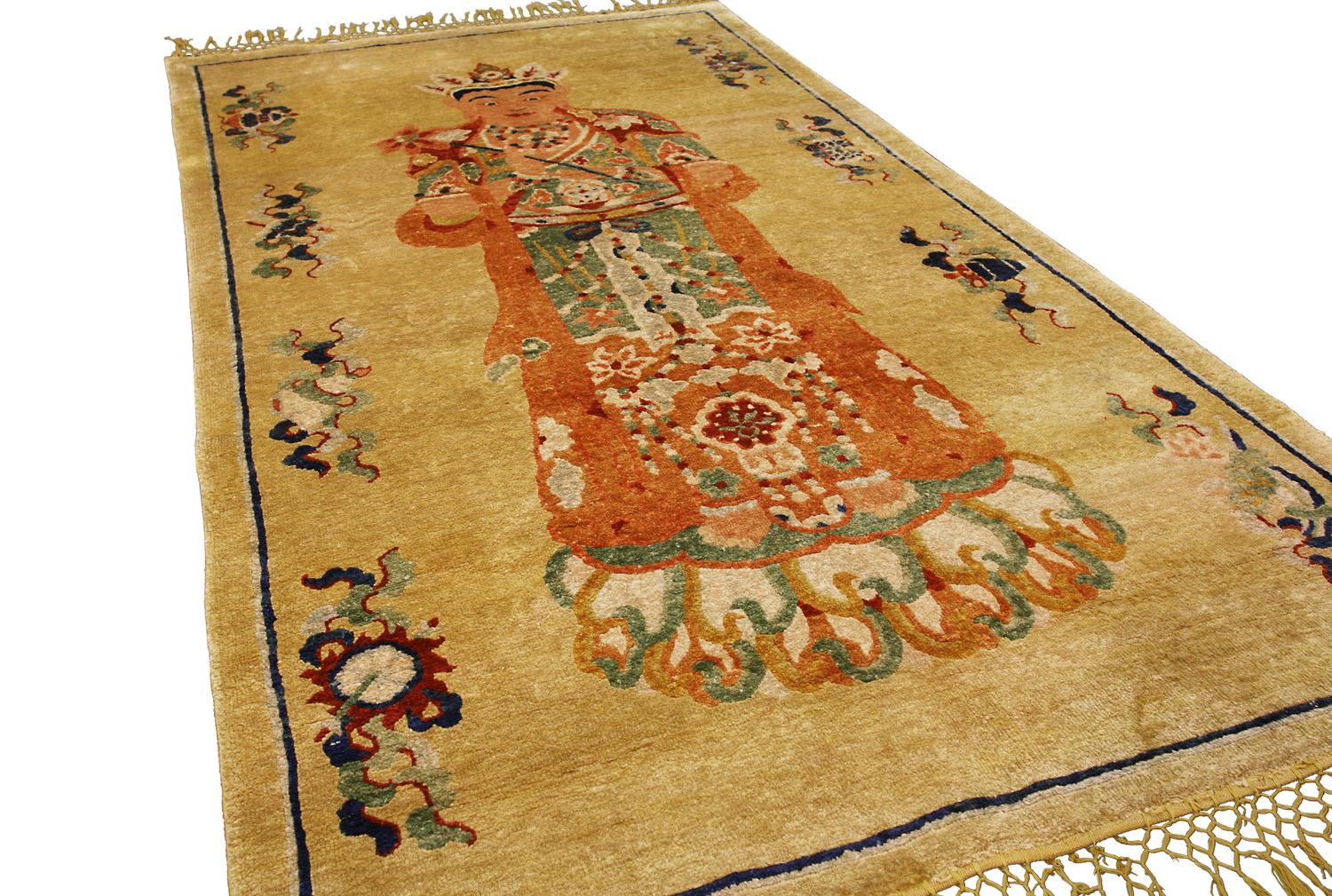 Antique Chinese Rug Silk Royal Gold Background Color For Sale 2