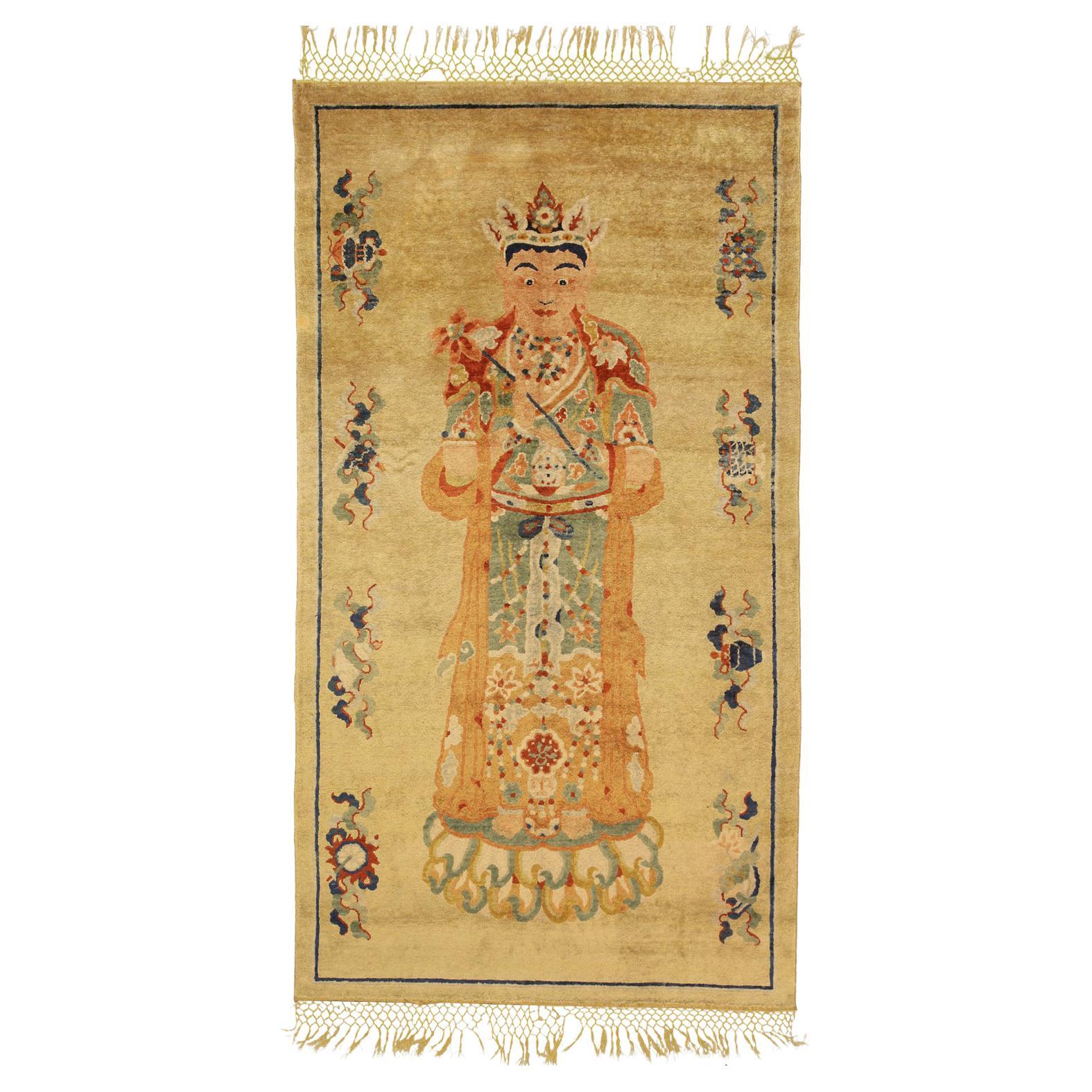 Antique Silk Chinese Special Design Royal Gold Background Color Rug, ca. 1890