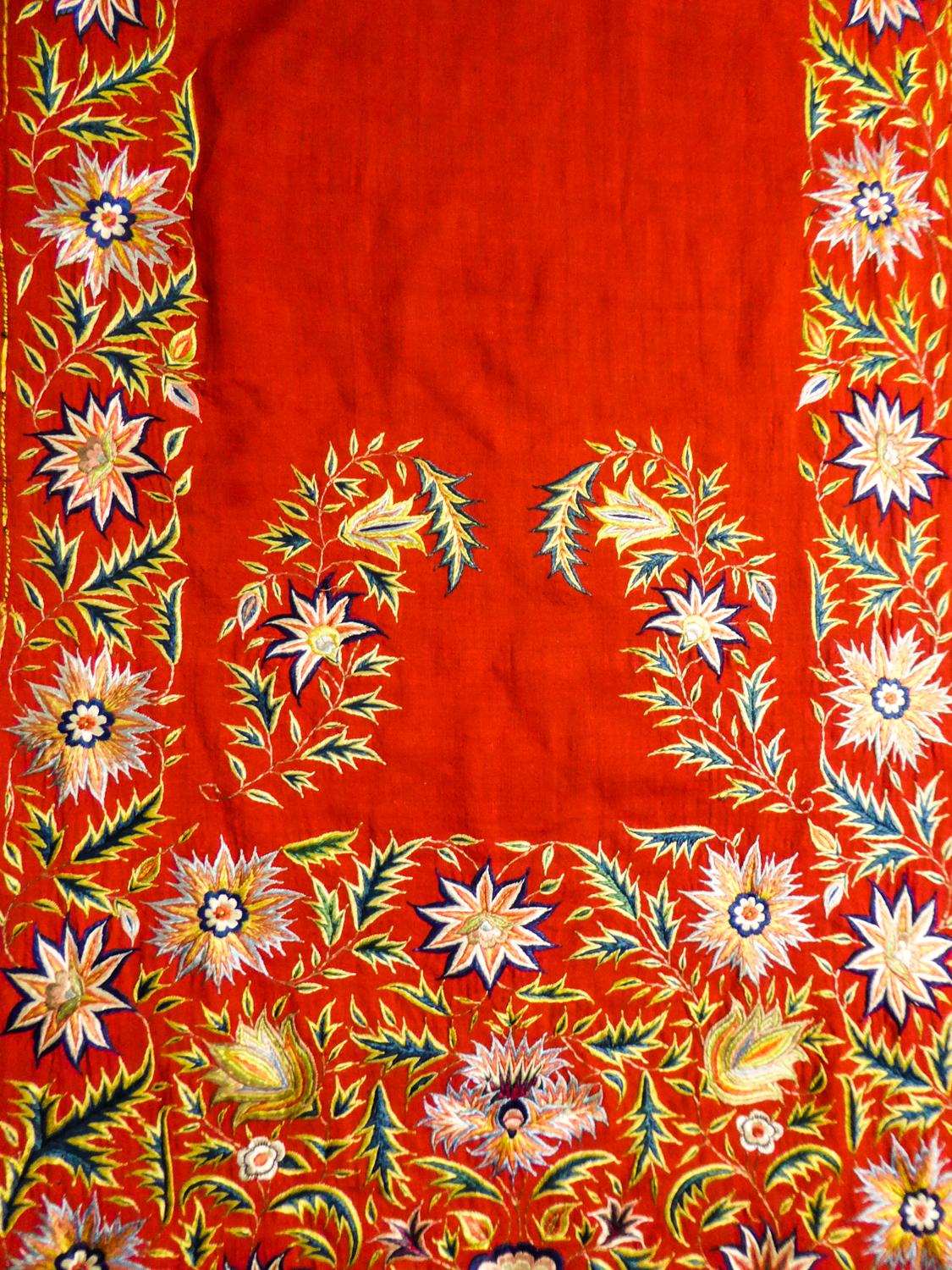 Antique Silk Embroidered Pashmina Stole - India for Export Circa 1830/1850 5