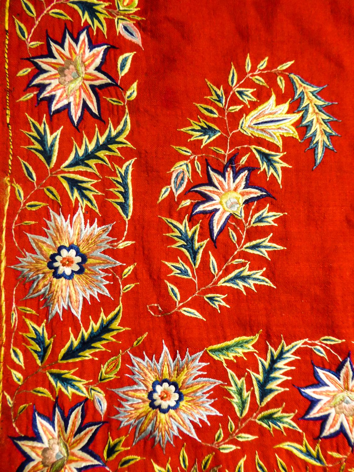 Antique Silk Embroidered Pashmina Stole - India for Export Circa 1830/1850 6