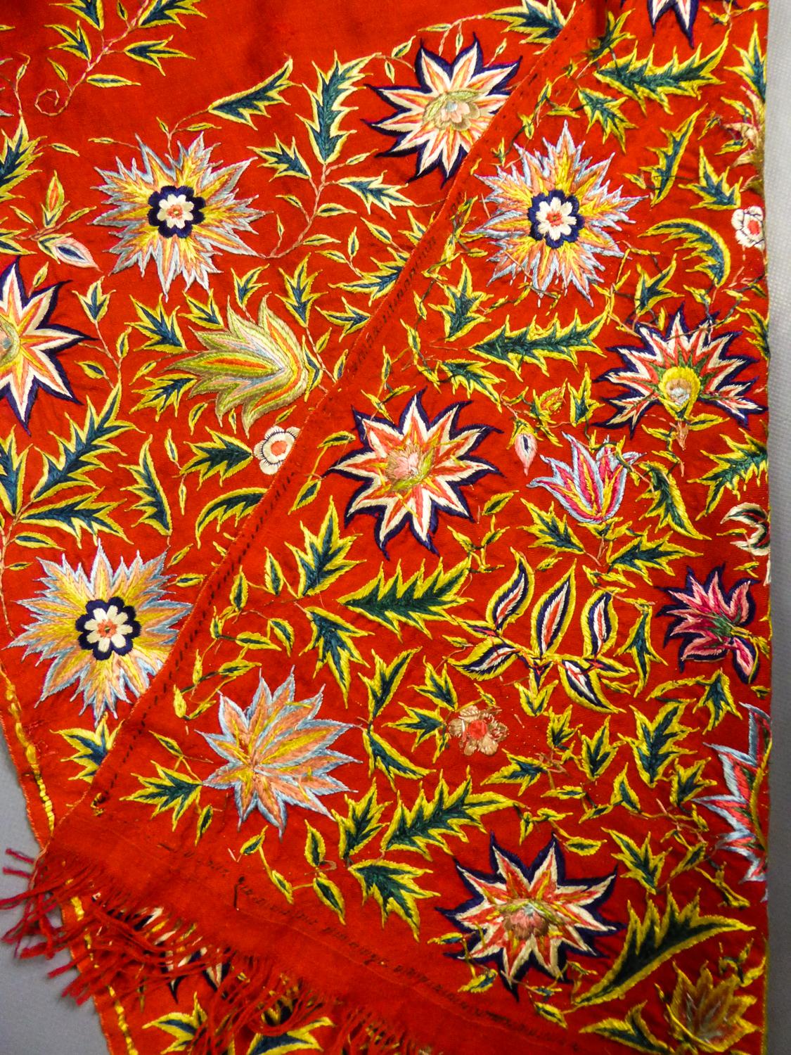 Antique Silk Embroidered Pashmina Stole - India for Export Circa 1830/1850 10