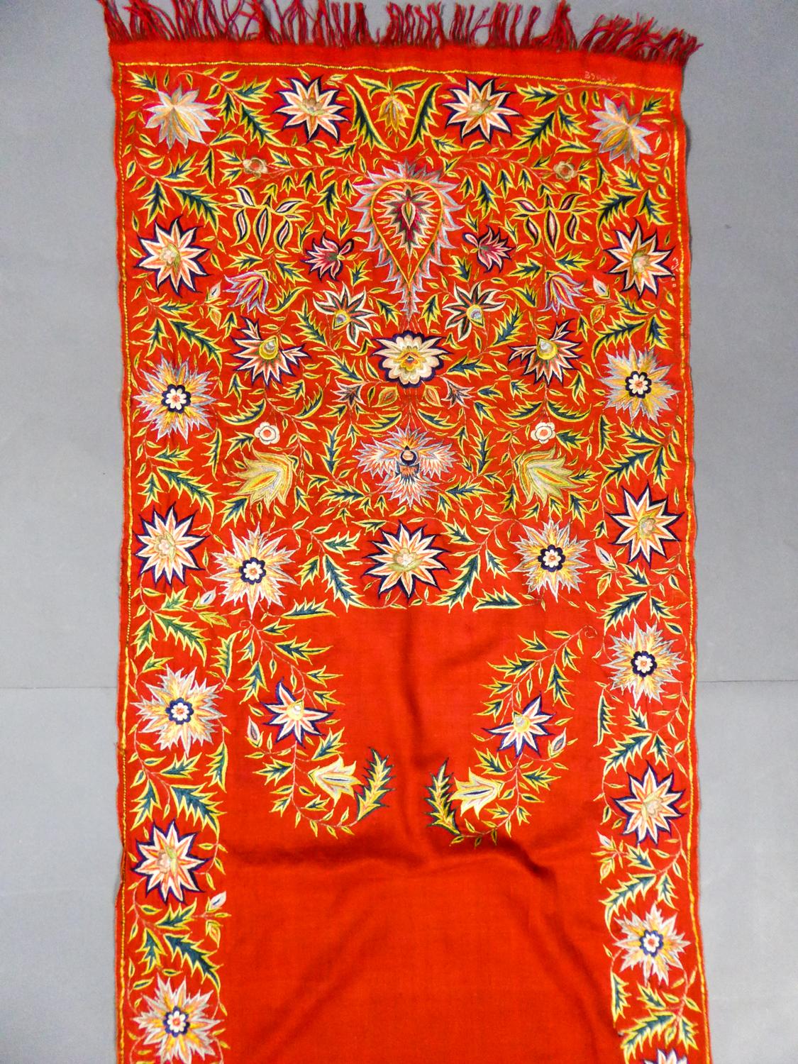 Antique Silk Embroidered Pashmina Stole - India for Export Circa 1830/1850 1