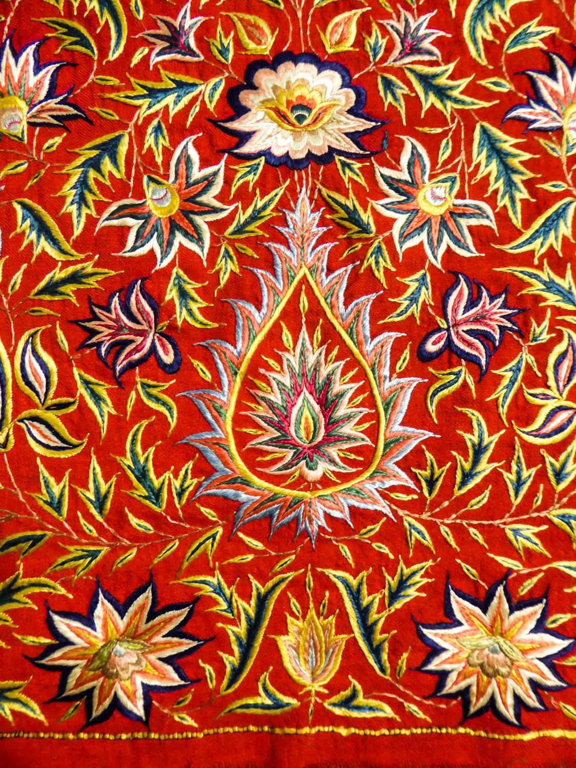 Antique Silk Embroidered Pashmina Stole - India for Export Circa 1830/1850 3