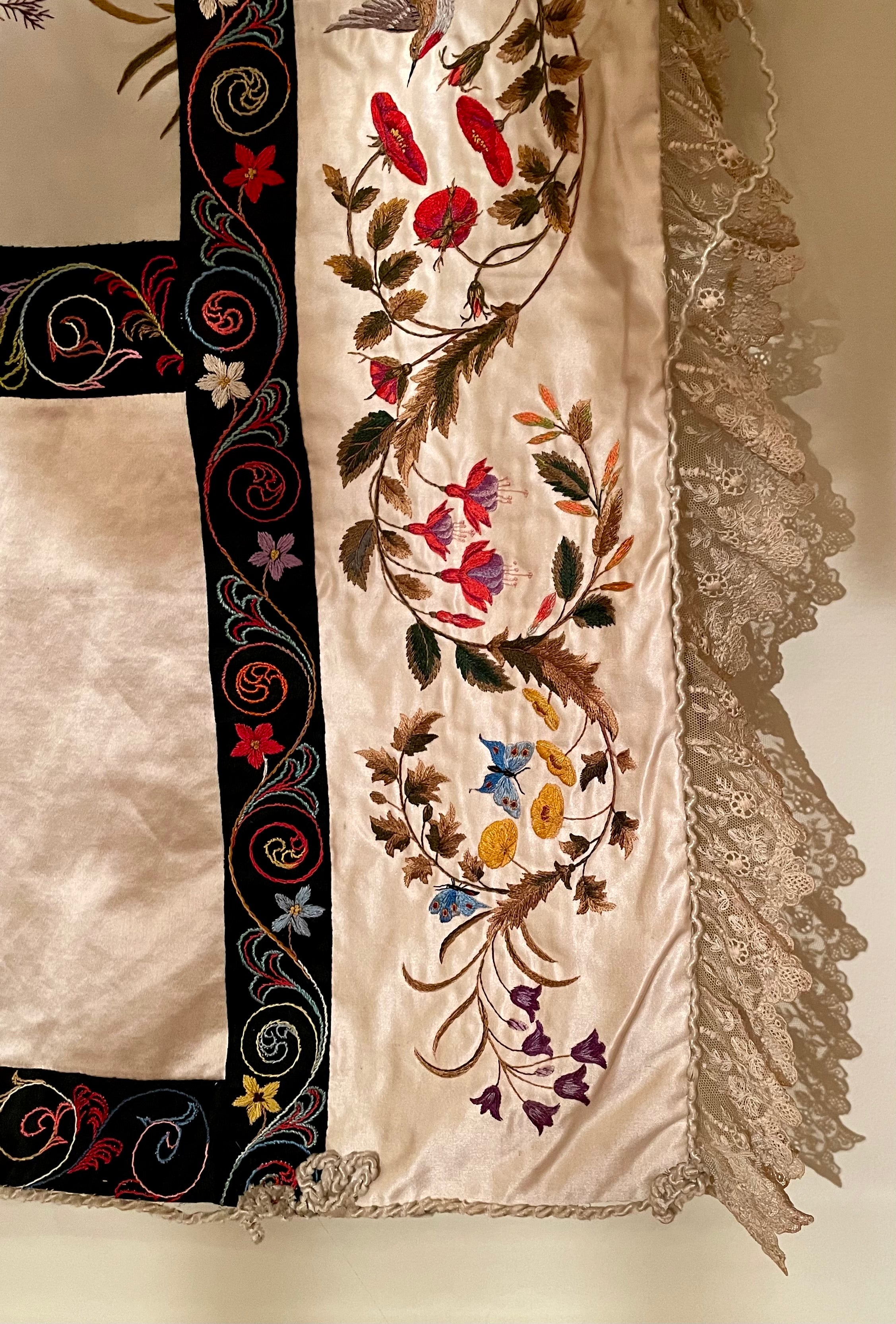 19th Century Antique Silk Embroidery of Western American Scenes and Fauna, Circa 1890's. For Sale