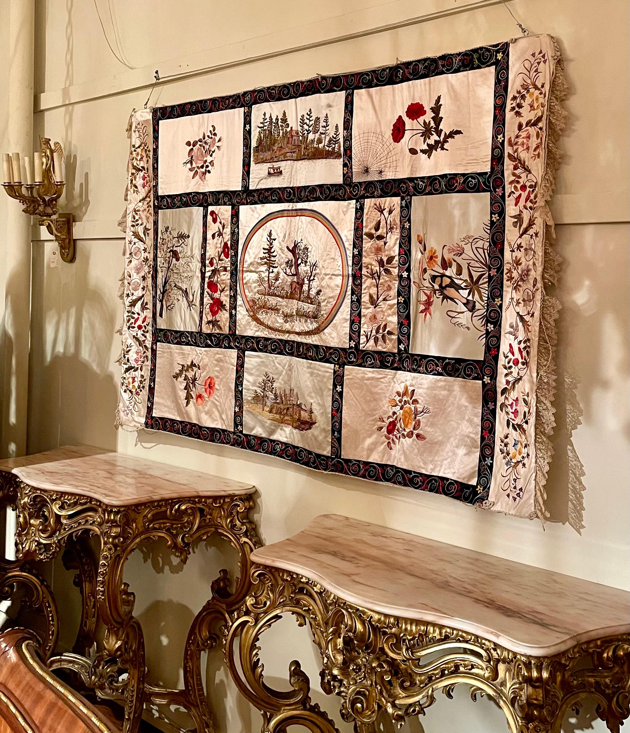 Antique Silk Embroidery of Western American Scenes and Fauna, Circa 1890's. For Sale 1