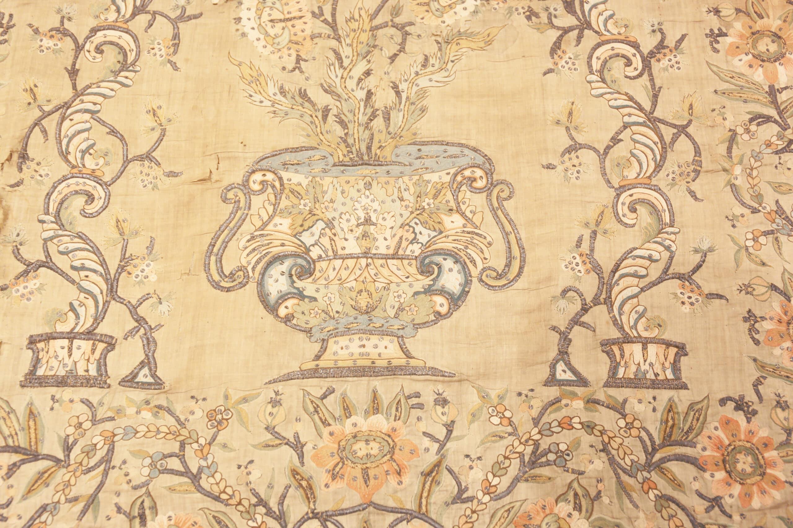 Antique Silk Floral Vase Persian Islamic Prayer Design Textile 3'7