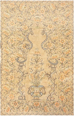 Antique Silk Floral Vase Persian Islamic Prayer Design Textile 3'7" x 5'6"