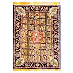 Tapis d'accent persan ancien, en soie et doré