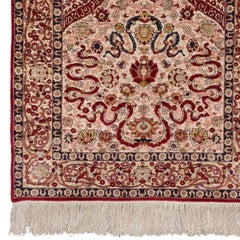 Antique Silk Hereke Prayer Rug - Turkish Silk Hereke Carpet Late 20th Century