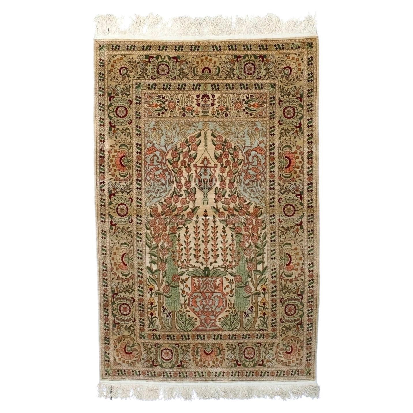 Antique Silk Hereke Rug 3’4” x 5’1" For Sale