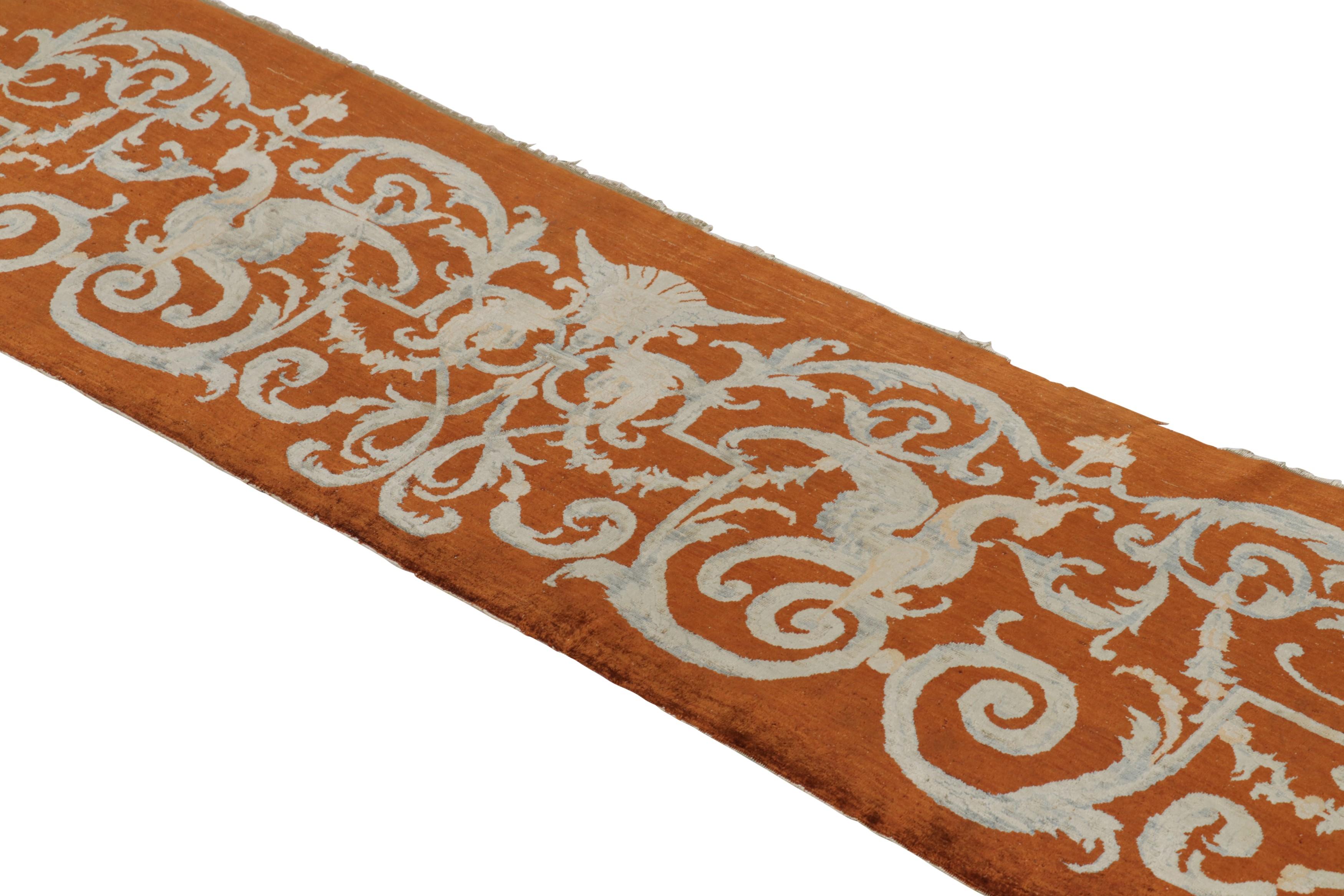 Turkish Antique Silk Hereke Runner Rug, Lustrous Rust with Pictorials - Rug & Kilim For Sale