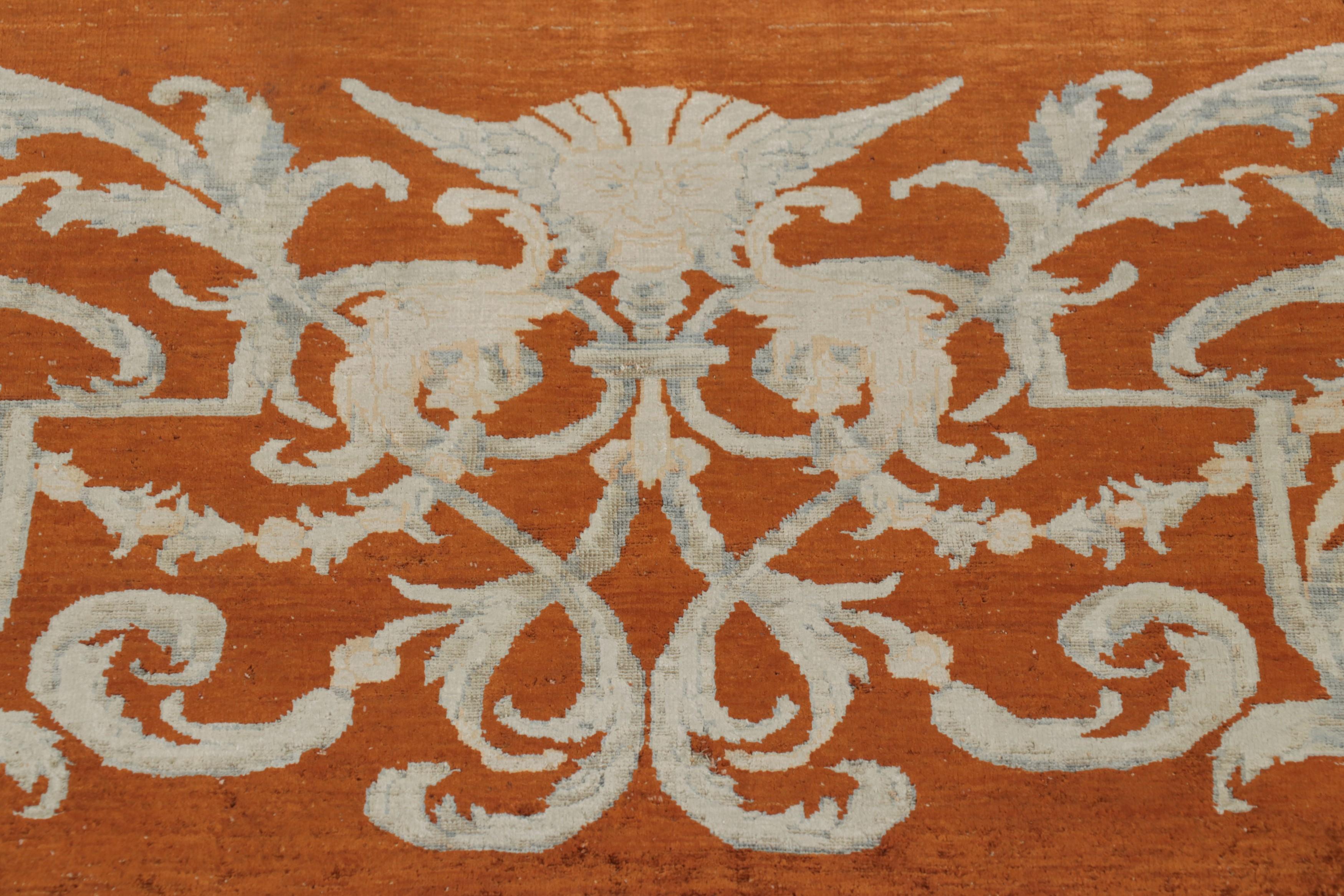 Hand-Knotted Antique Silk Hereke Runner Rug, Lustrous Rust with Pictorials - Rug & Kilim For Sale