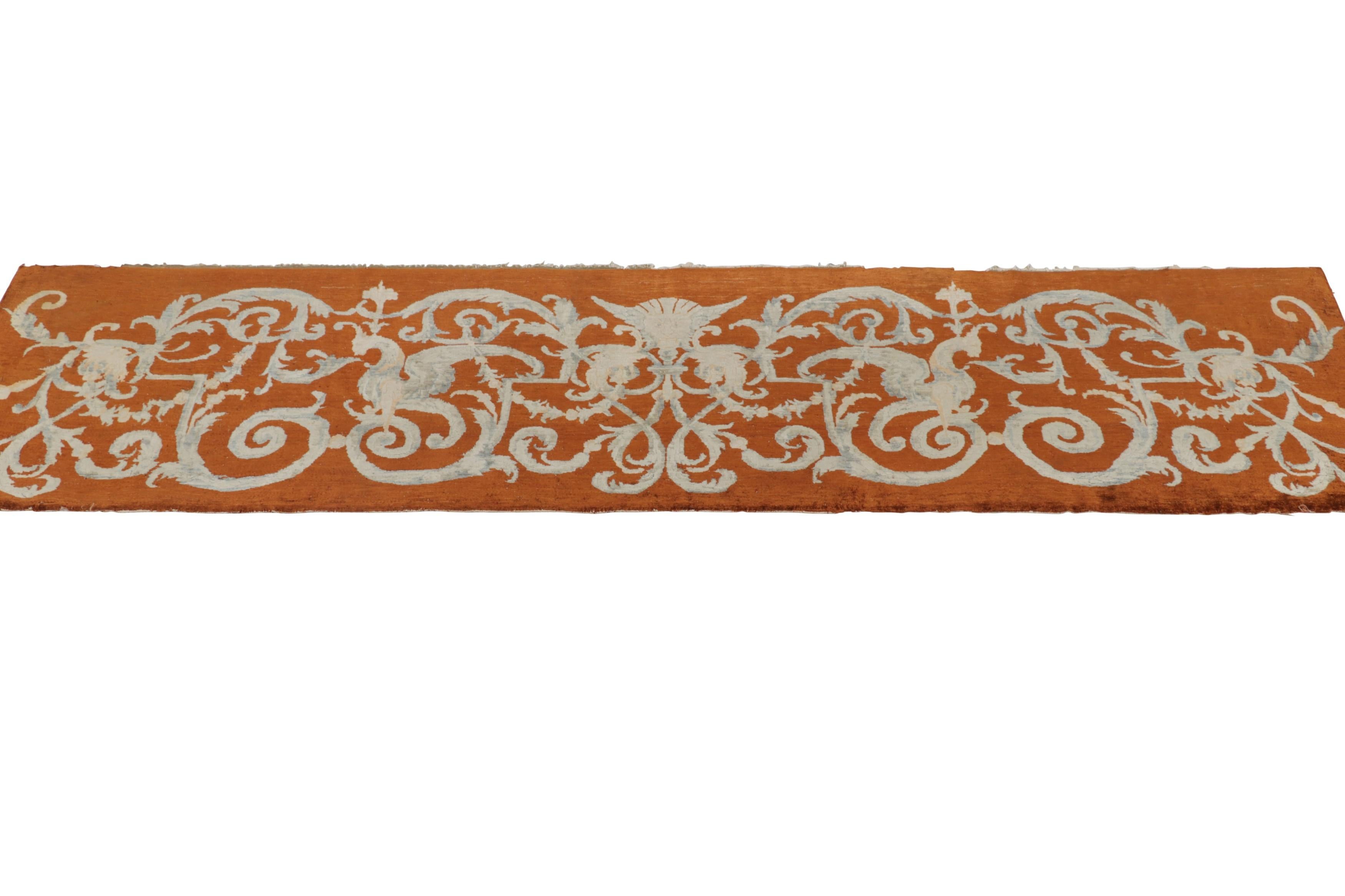 Antique Silk Hereke Runner Rug, Lustrous Rust with Pictorials - Rug & Kilim In Good Condition For Sale In Long Island City, NY