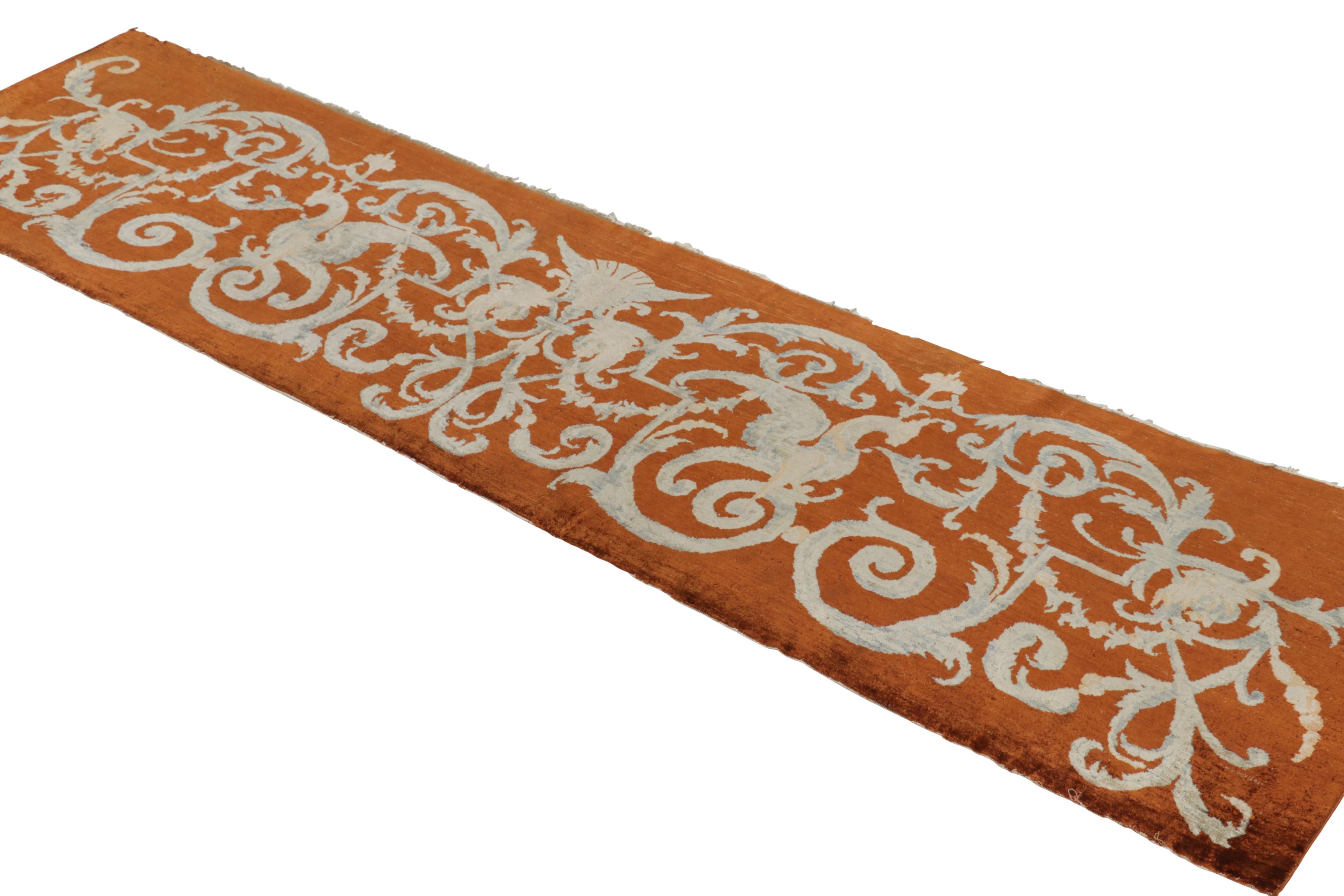 Early 20th Century Antique Silk Hereke Runner Rug, Lustrous Rust with Pictorials - Rug & Kilim For Sale