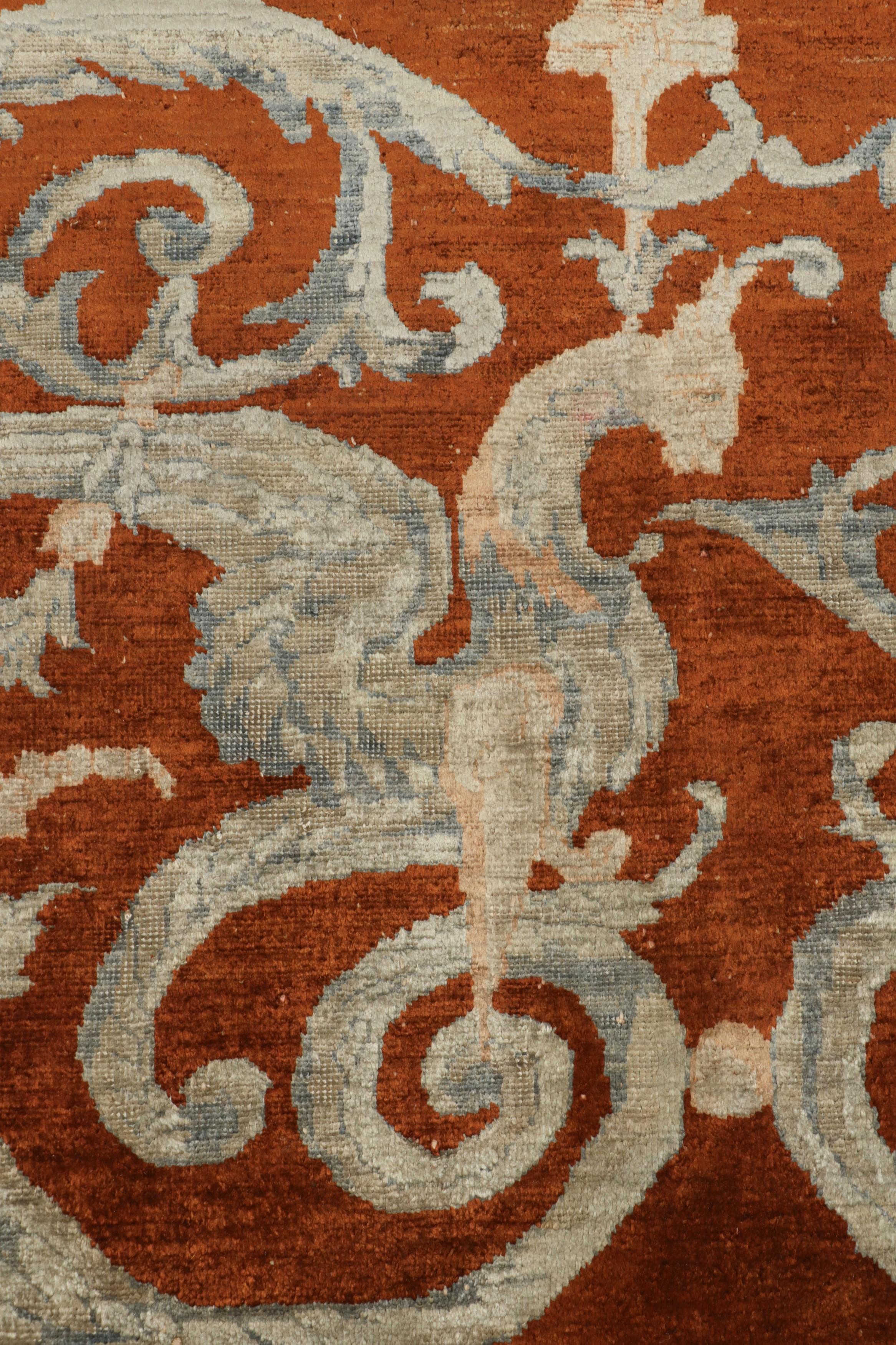 Antique Silk Hereke Runner Rug, Lustrous Rust with Pictorials - Rug & Kilim For Sale 1