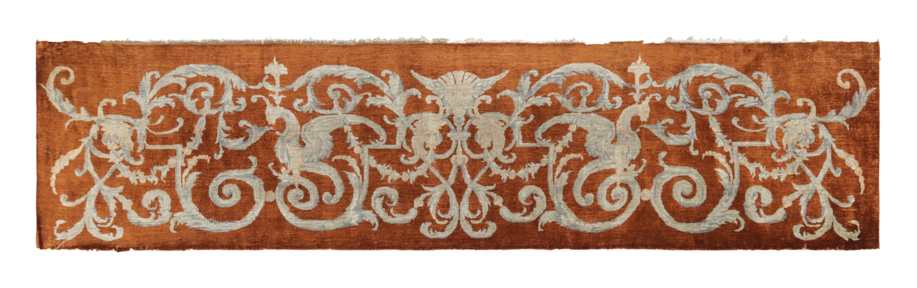 Antique Silk Hereke Runner Rug, Lustrous Rust with Pictorials - Rug & Kilim For Sale