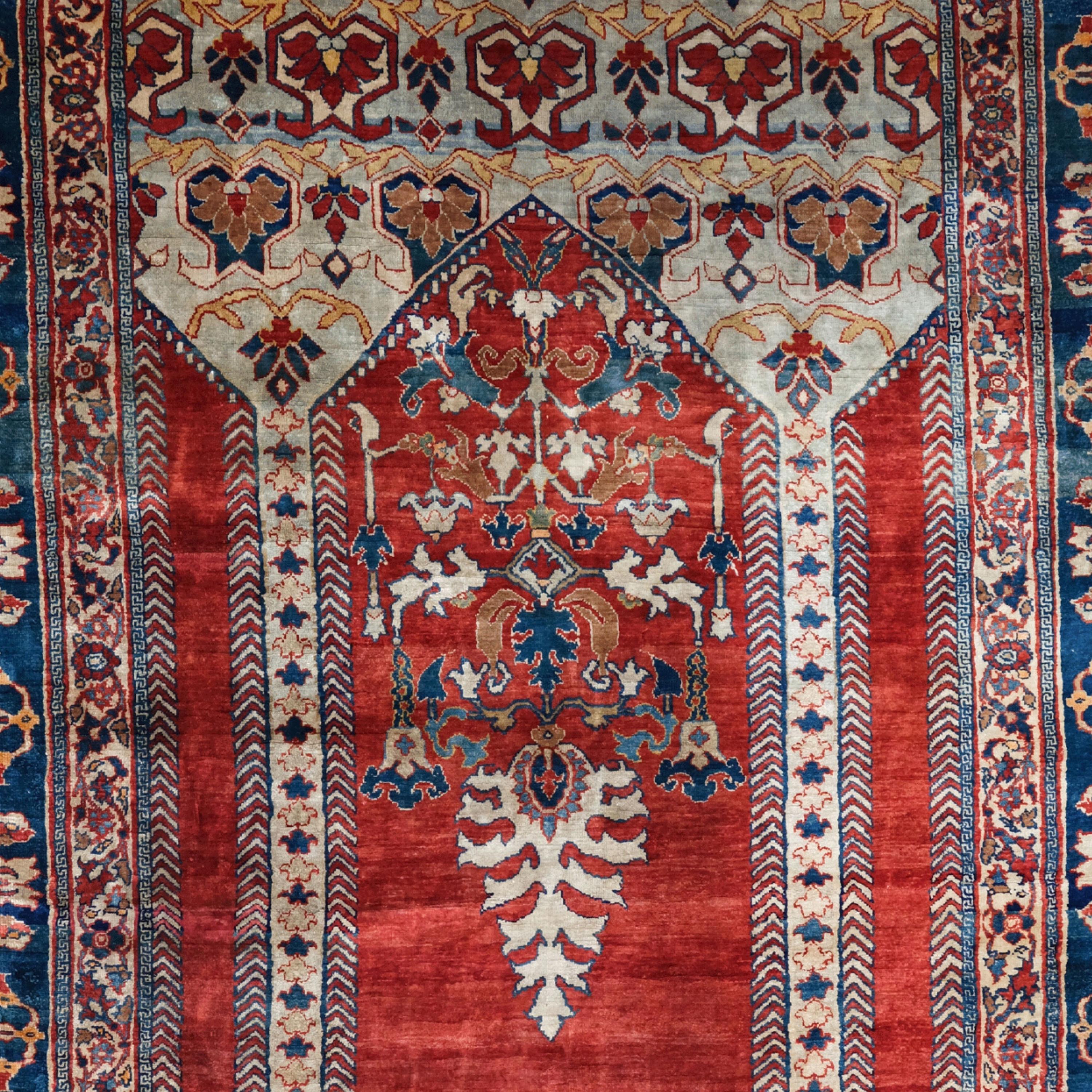 Persian Antique Silk Heriz Prayer Rug - Late 19th Century Silk Heriz Rug, Antique Rug For Sale