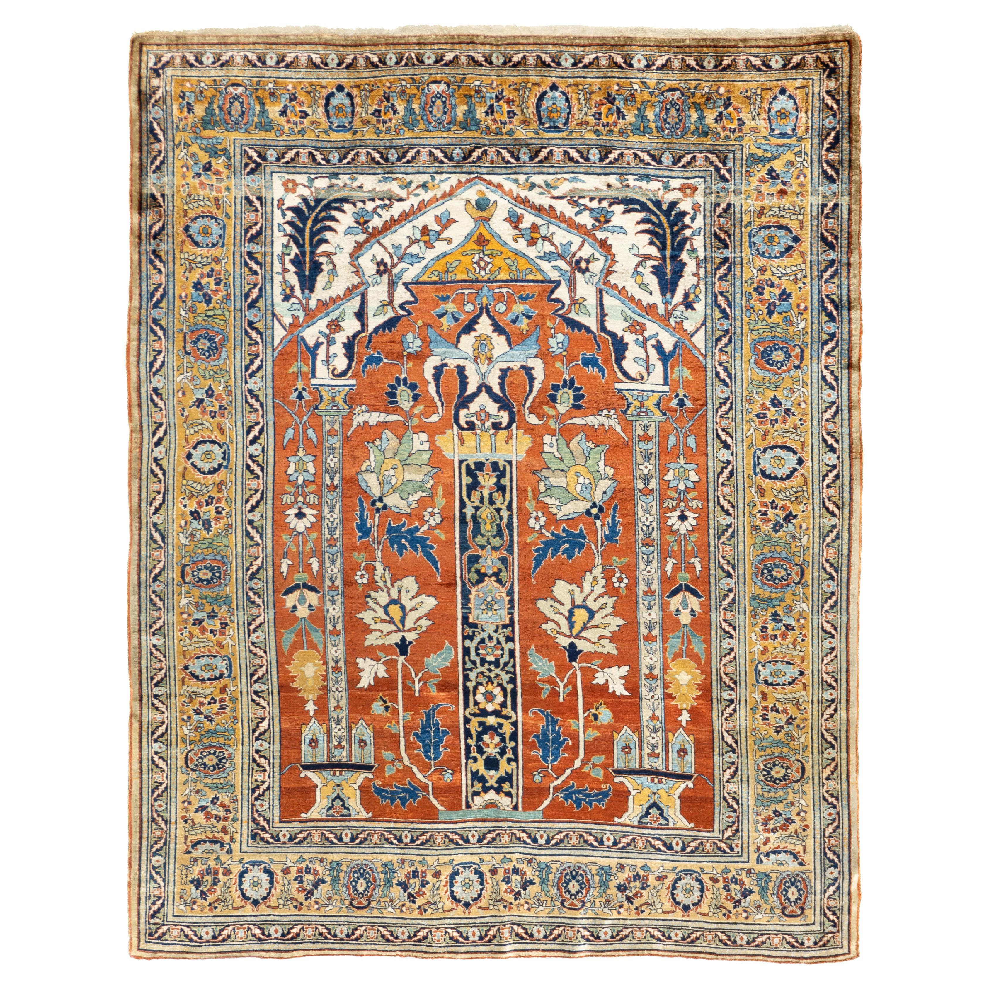 Tapis Heriz en soie ancienne 4'7'' x 5'9''