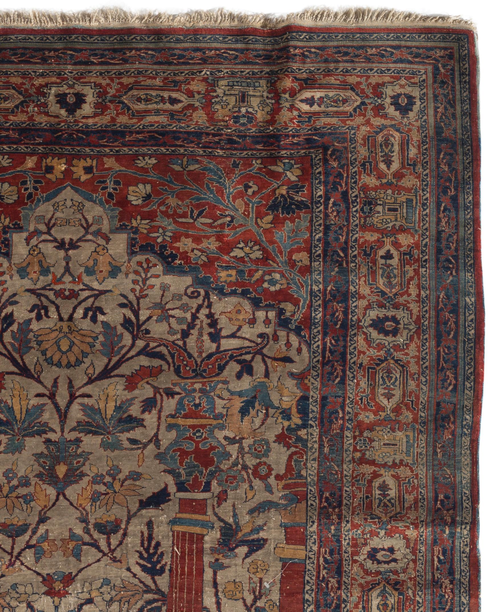 Persian Antique Silk Heriz Rug, circa 1880 For Sale