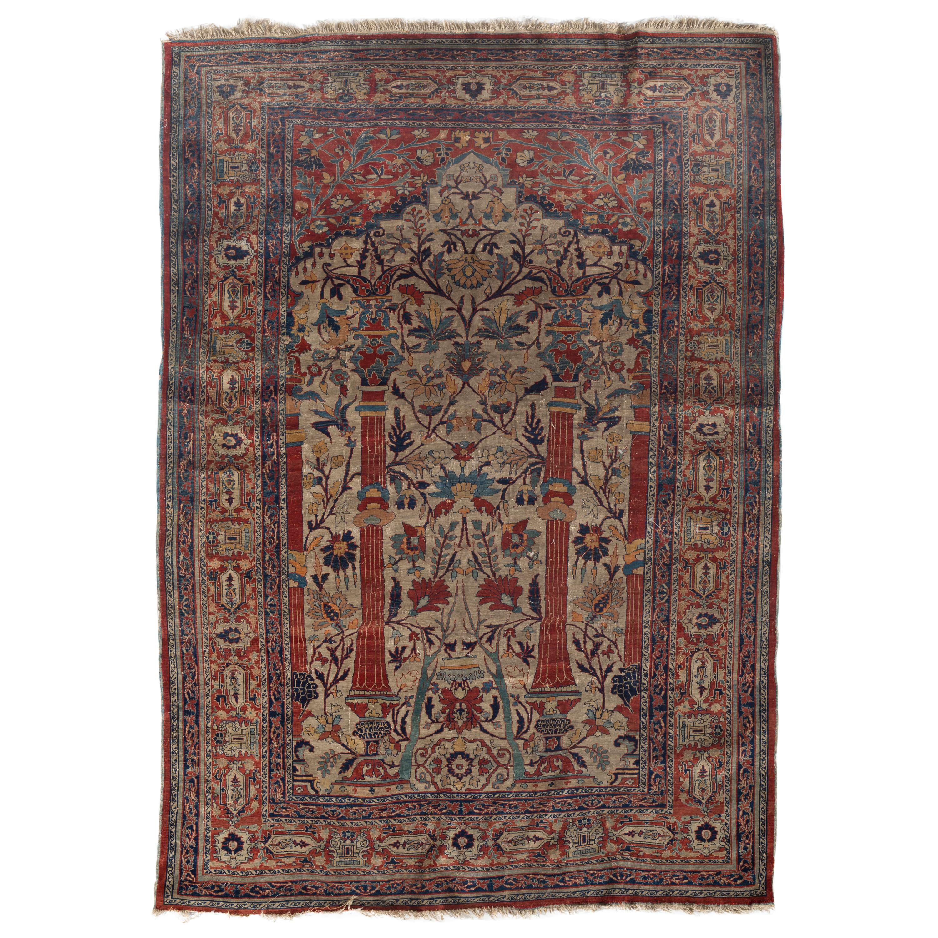 Antique Silk Heriz Rug, circa 1880 For Sale