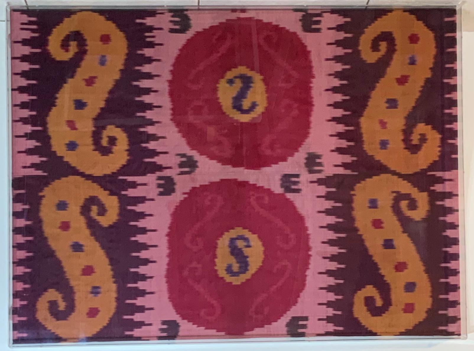 Antique Silk Ikat Display in Lucite Shadowbox 7