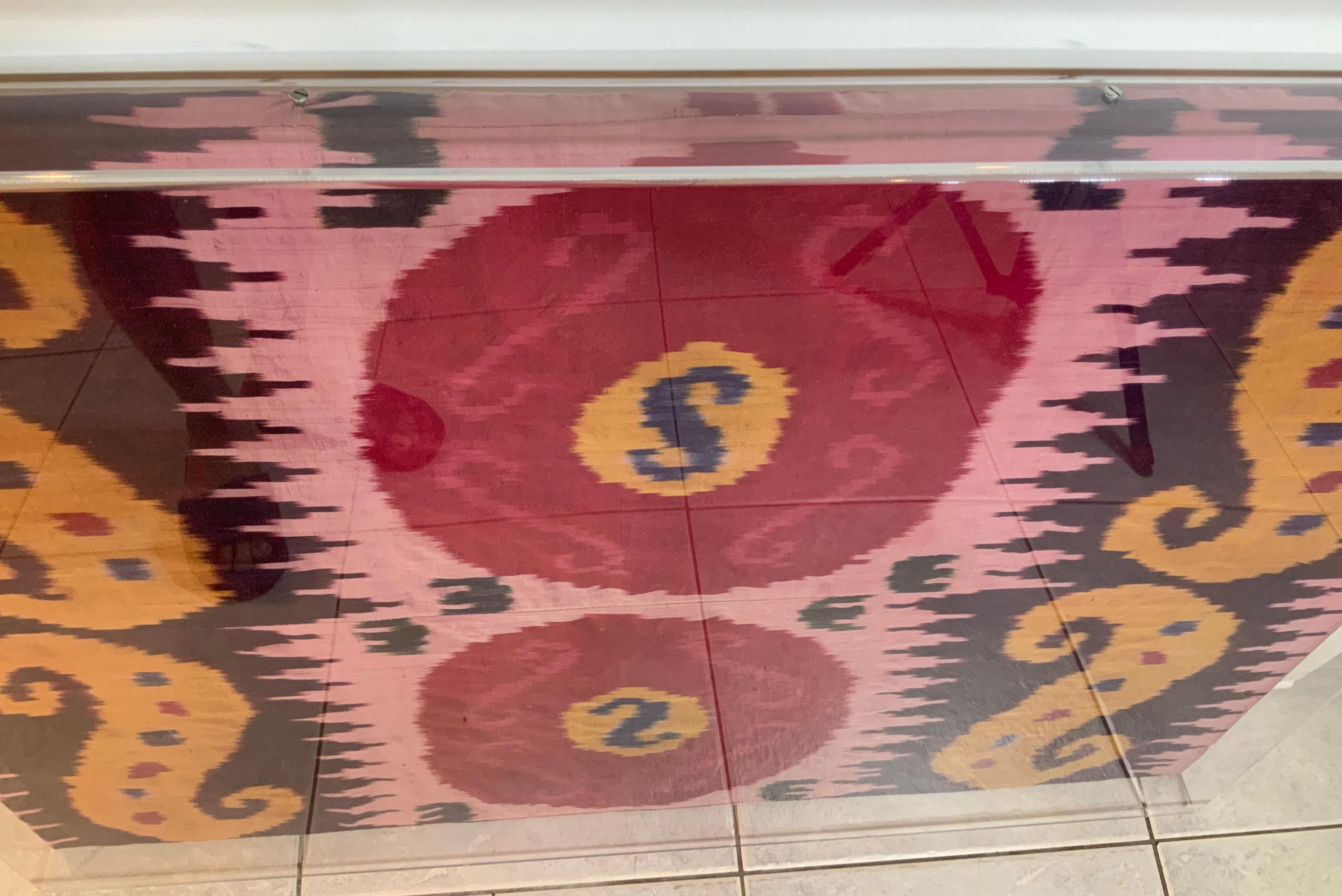 Antique Silk Ikat Display in Lucite Shadowbox 9