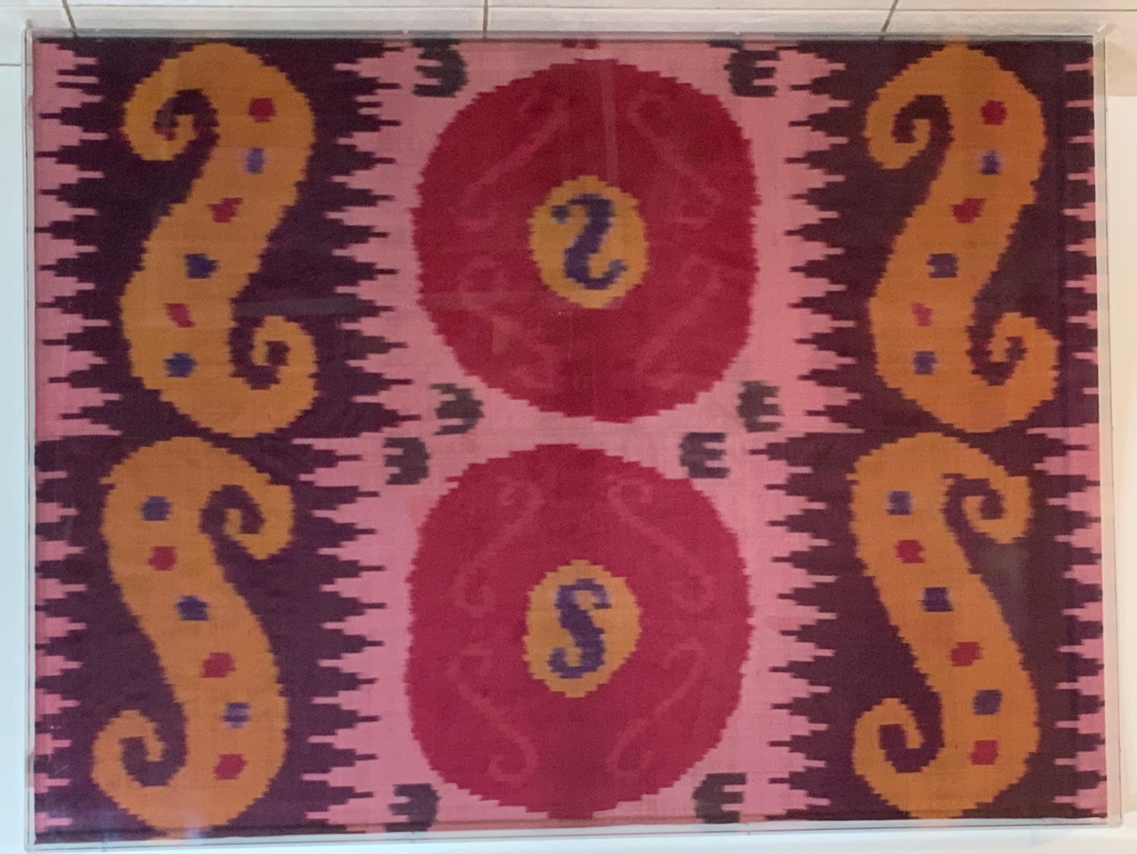 Antique Silk Ikat Display in Lucite Shadowbox 10