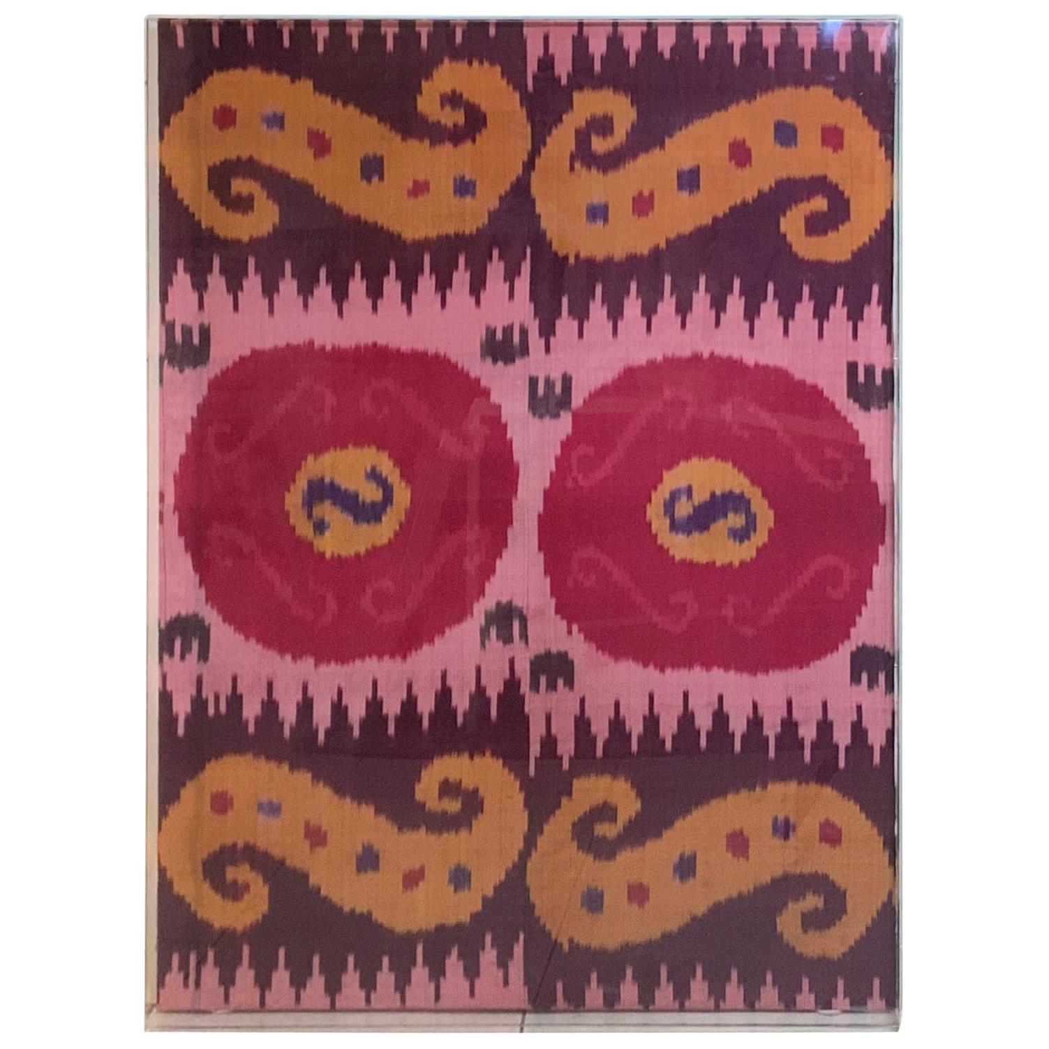 Antique Silk Ikat Display in Lucite Shadowbox