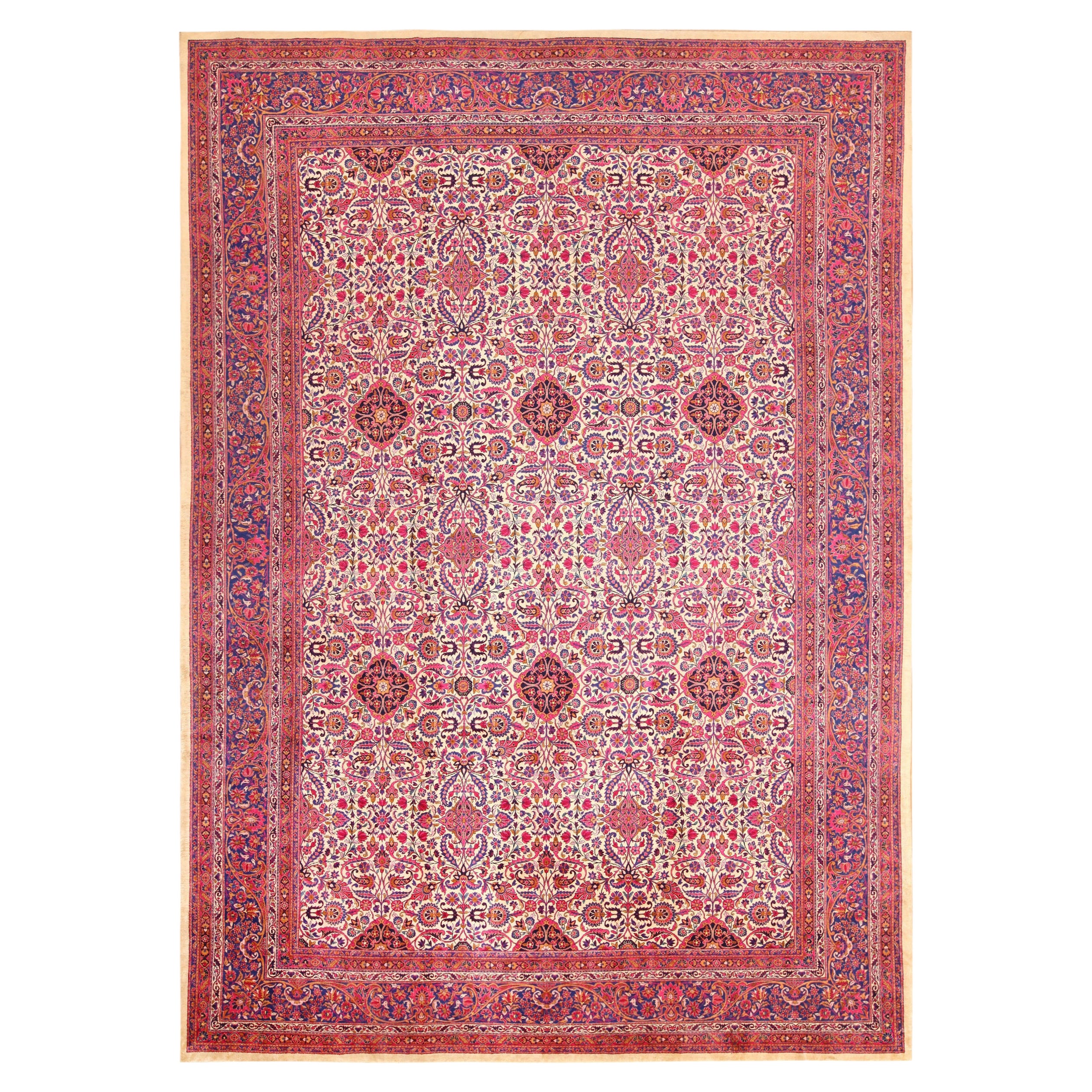 Alfombra Persa Kashan de Seda Antigua.  9 pies x 13 pies