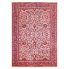 Alfombra Persa Kashan de Seda Antigua.  9 pies x 13 pies