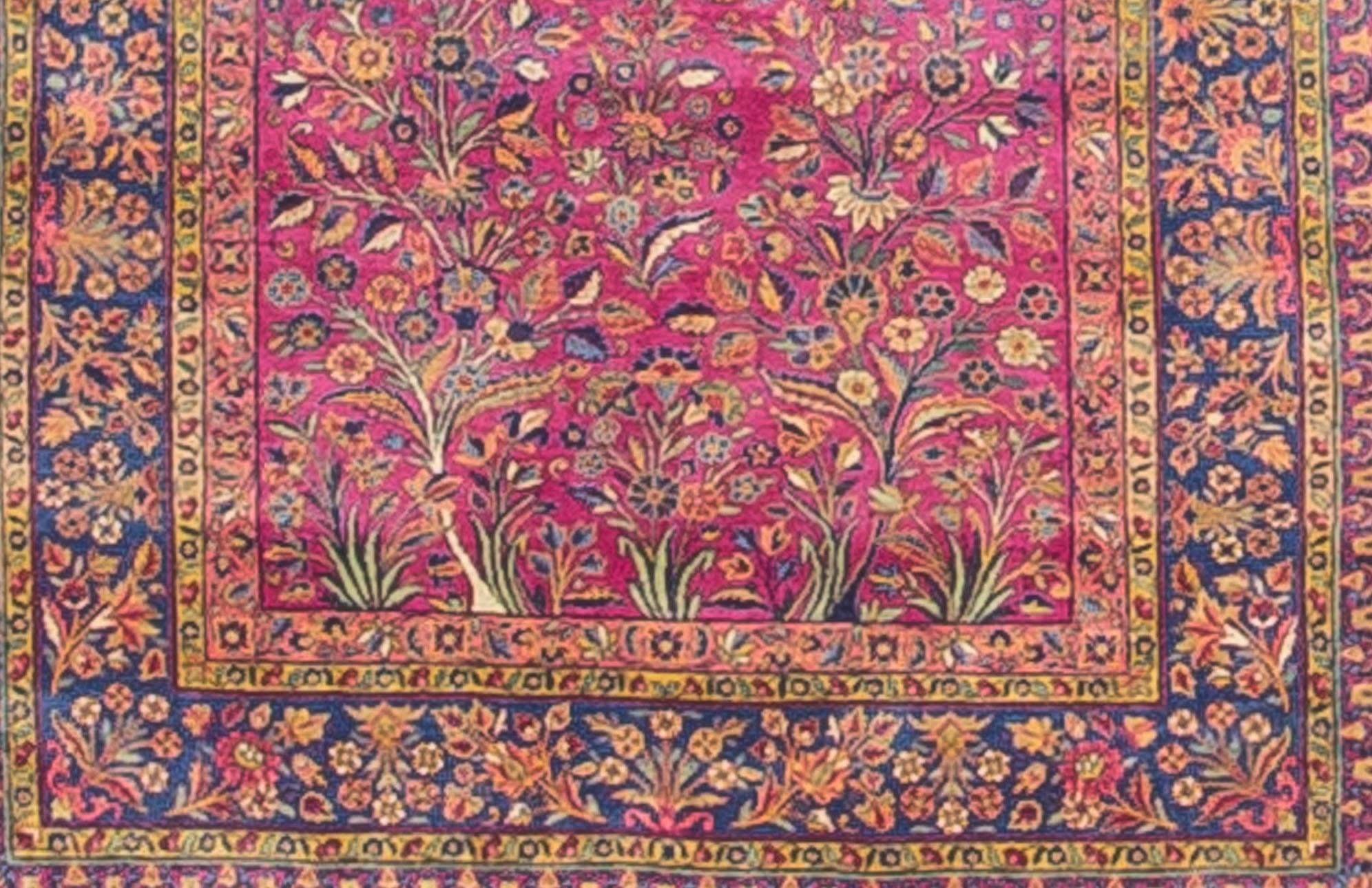 Hand-Woven Antique Silk Kashan Prayer Rug