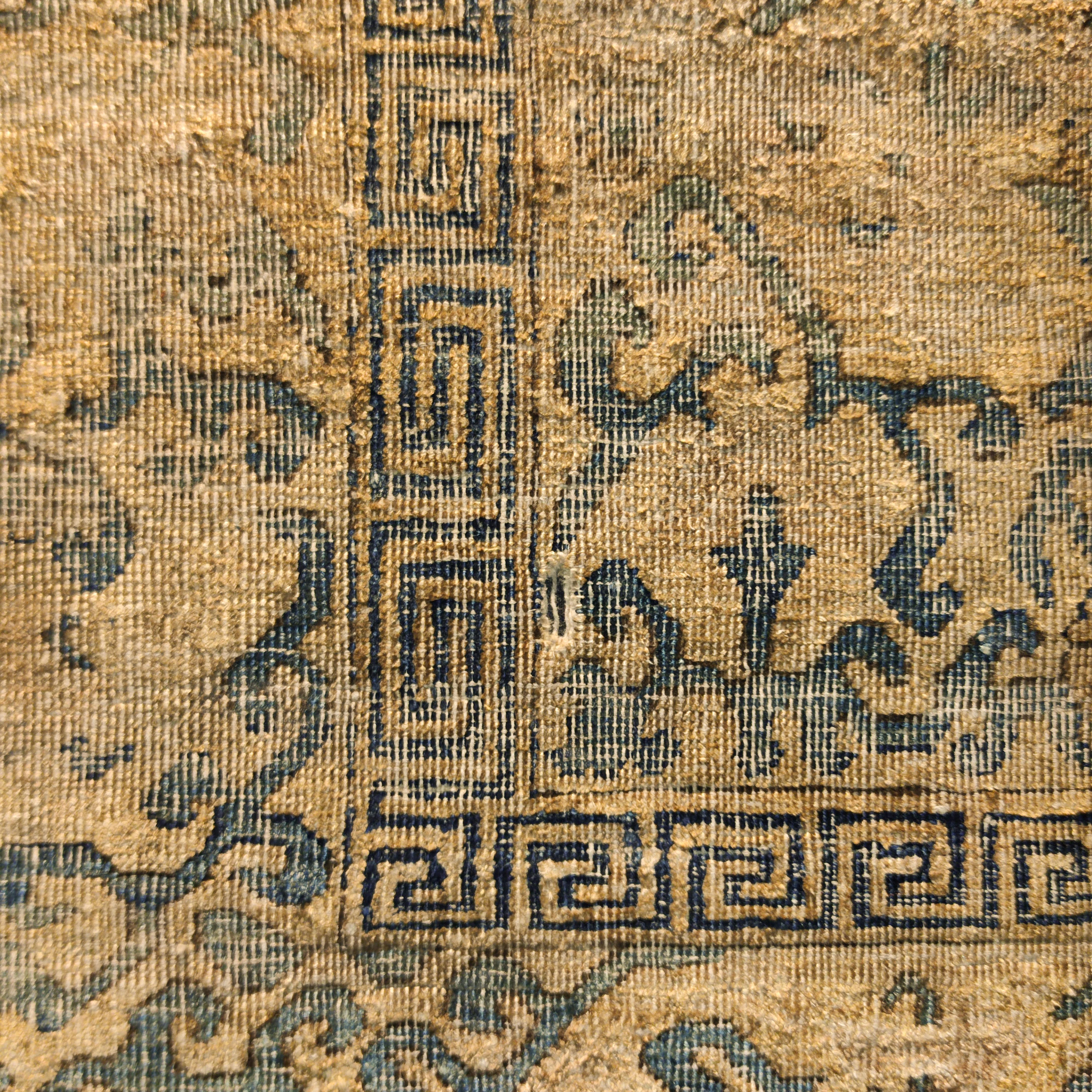 Khotan Antique Silk Kashgar Throne Cover Rug Fragment For Sale