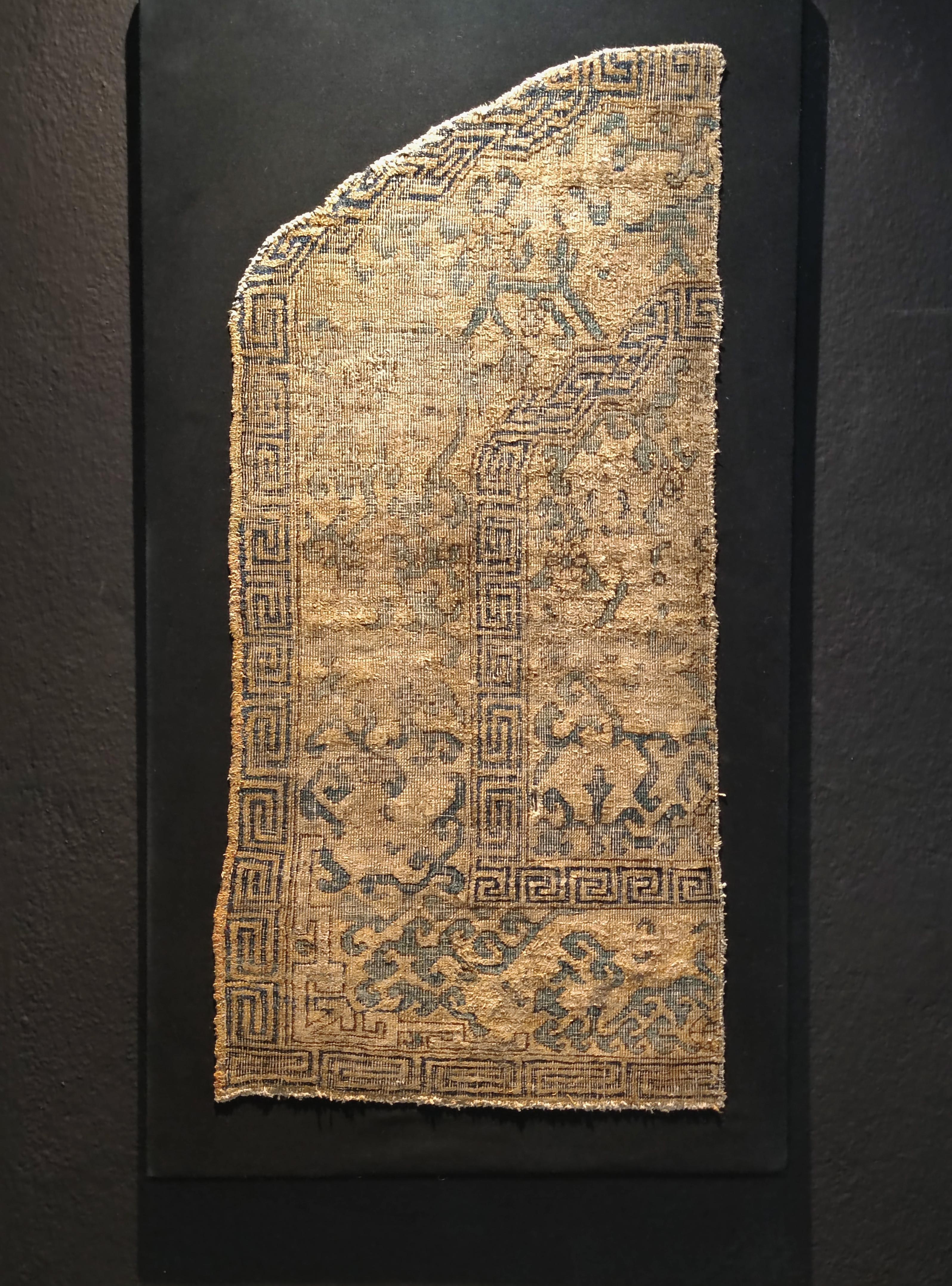 East Turkestani Antique Silk Kashgar Throne Cover Rug Fragment For Sale