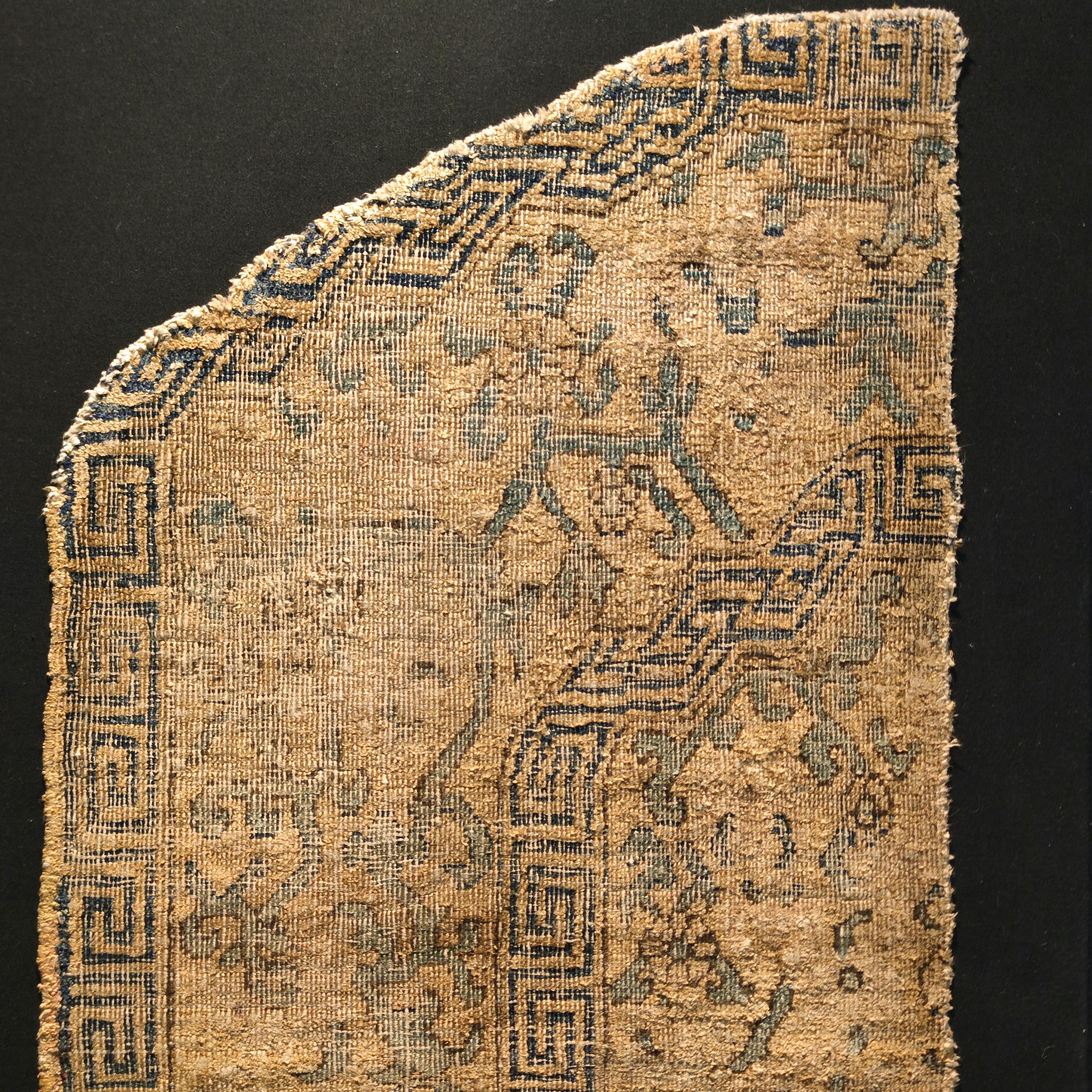 18th Century Antique Silk Kashgar Throne Cover Rug Fragment For Sale