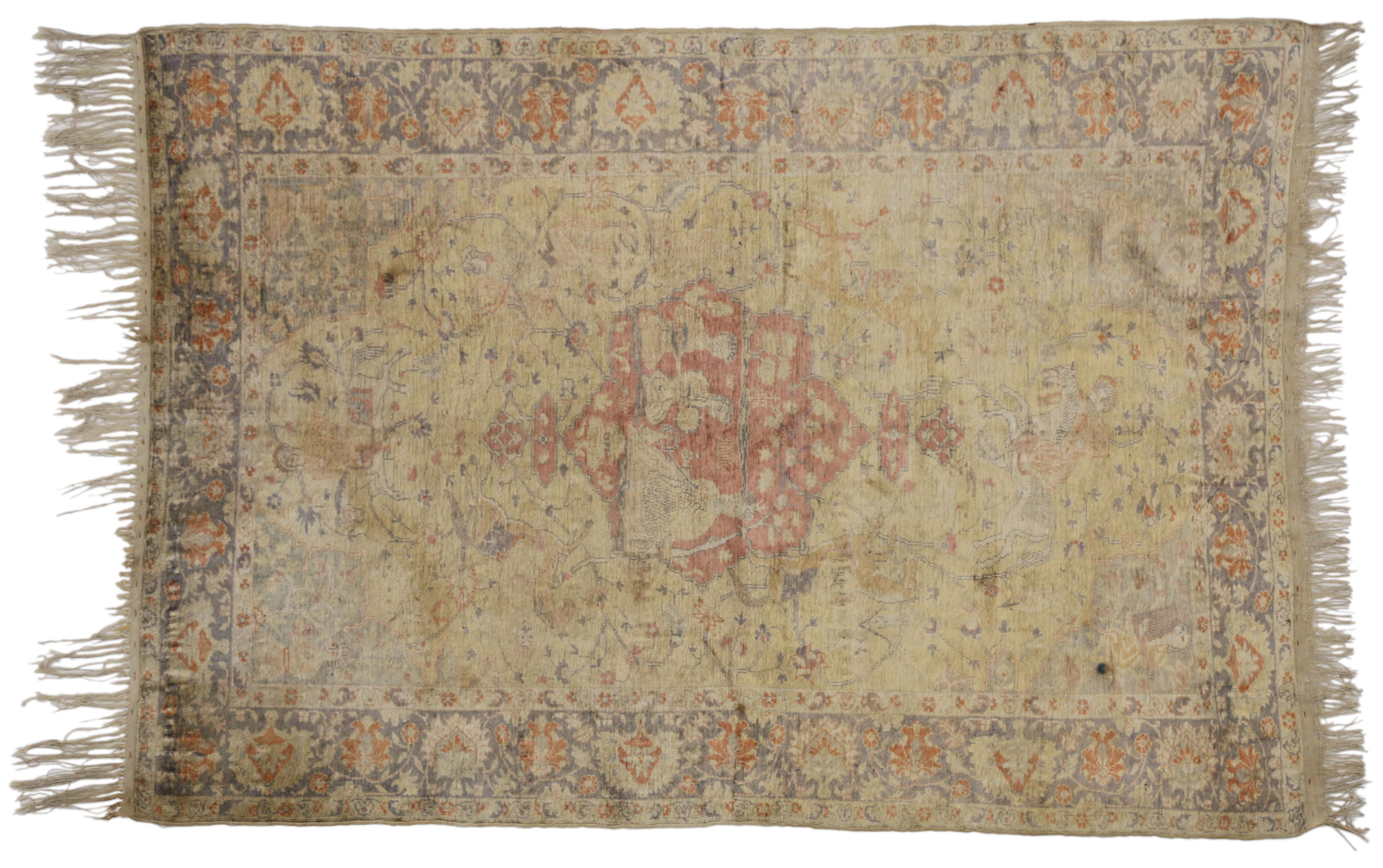 Turkish Antique Silk Kayseri Pictorial Rug, Silk Landscape Wall Hanging Tapestry For Sale