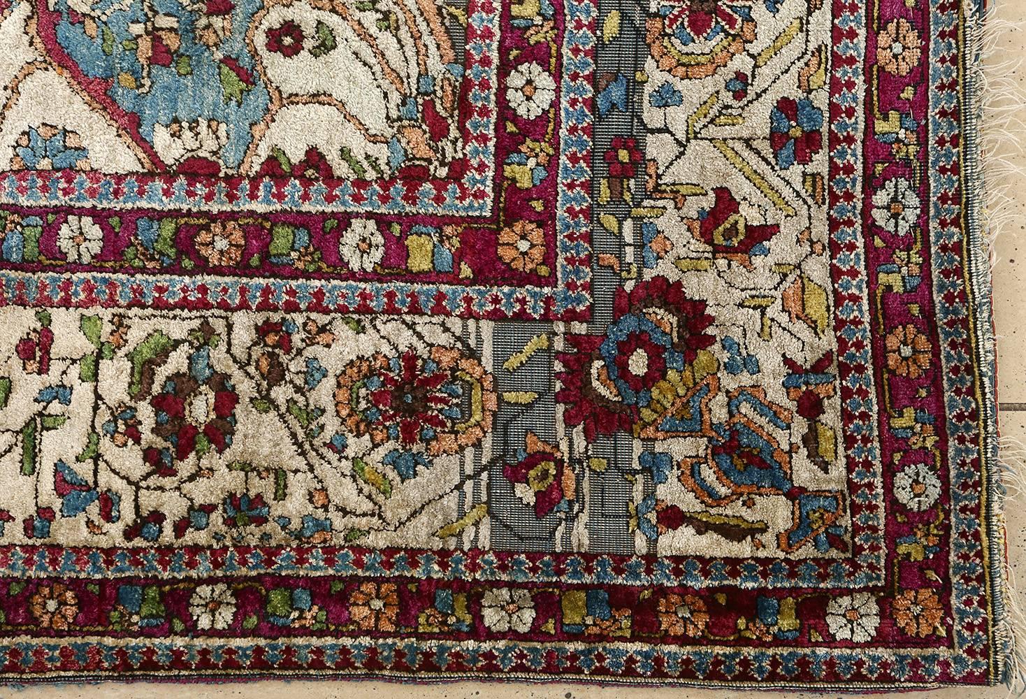 Nazmiyal Antique Silk Mohtasham Kashan Persian Rug. 4 ft 6 in x 6 ft 8 in  1