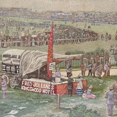Antique silk needlework of a scene from Epsom Race Track, English circa 1900