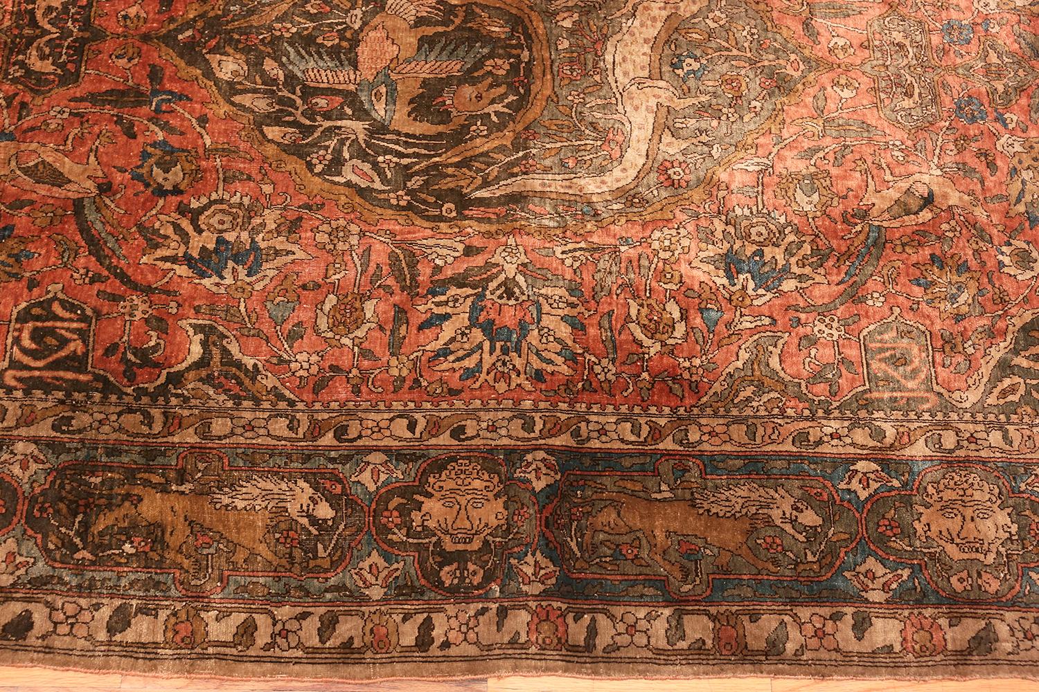 Mysterious Antique Silk Persian Mythical Sarouk Farahan Rug, Origin: Persia, Circa: 1900 - Size: 4 ft 9 in x 8 ft 2 in (1.45 m x 2.49 m).