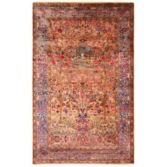 Antique Silk Persian Pictorial Kashan Rug. 4 ft 3 in x 6 ft 6 in