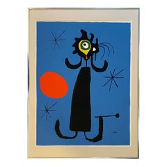 Antique Silk Screen Print of Miro
s Personage, Vintage, Signed