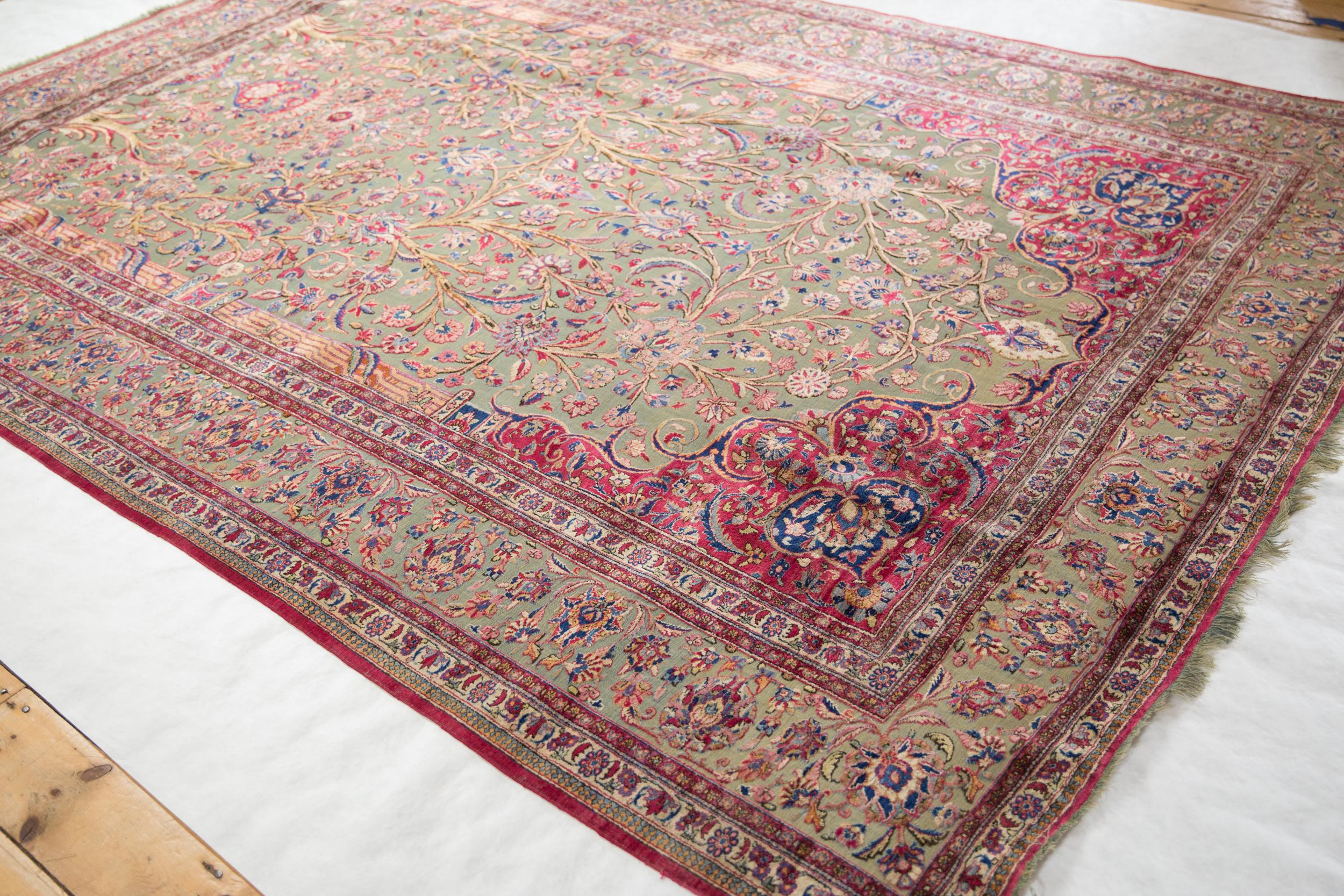 Antique Silk Souf Kashan Carpet For Sale 9