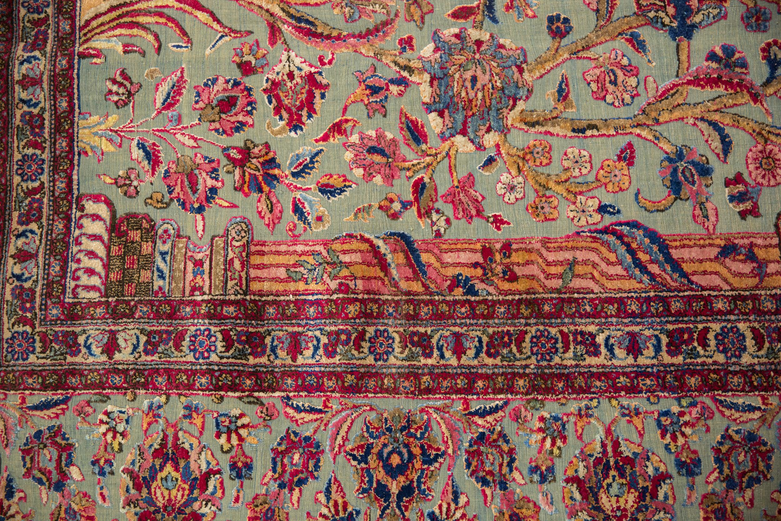 Early 20th Century Antique Silk Souf Kashan Carpet For Sale