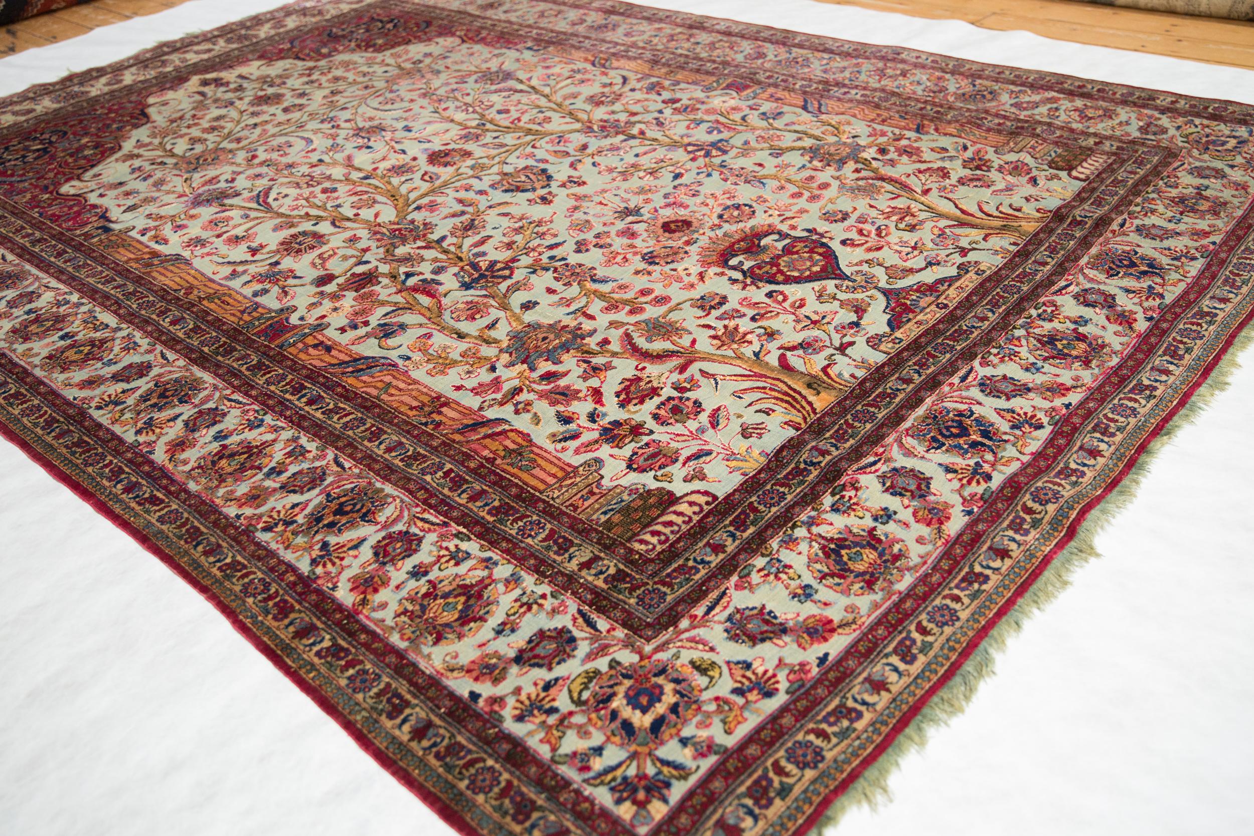 Antique Silk Souf Kashan Carpet For Sale 3