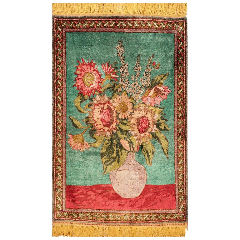 Antique Silk Tabriz Persian Rug For Sale