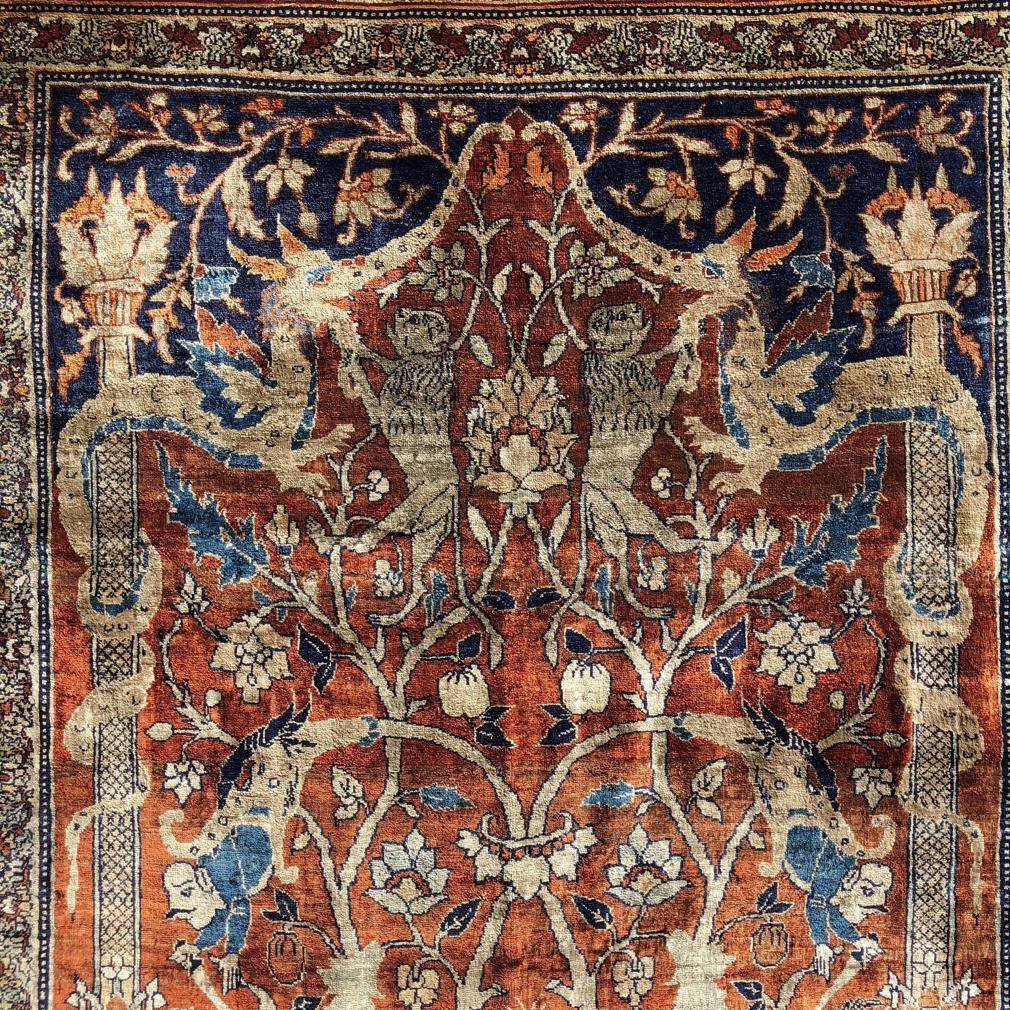 Woven Antique Silk Tabriz Prayer Rug, Northwest Persia. For Sale