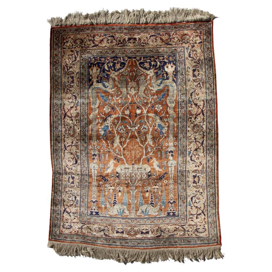 Antique Silk Tabriz Prayer Rug, Northwest Persia. For Sale