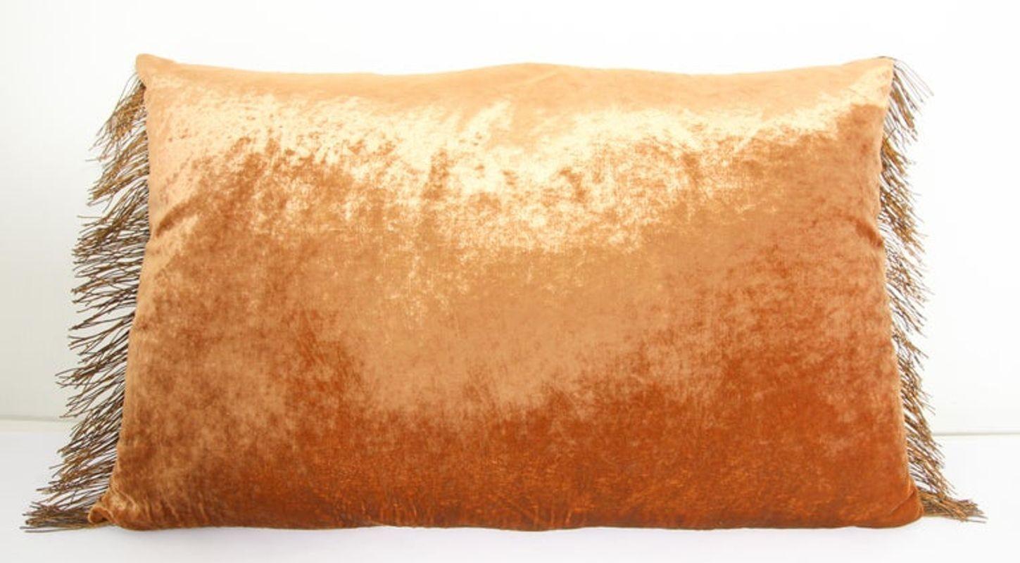 Antique Silk Velvet Lumbar Pillow with Metallic Gold Threads For Sale 1