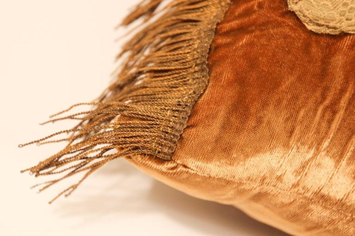 Antique Silk Velvet Lumbar Pillow with Metallic Gold Threads For Sale 6