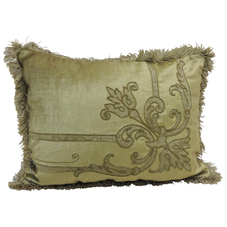 Antique appliquéd silk-velvet decorative pillow, 18th century