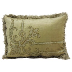 Used Silk Velvet Olive Green Applique Decorative Bolster Pillow